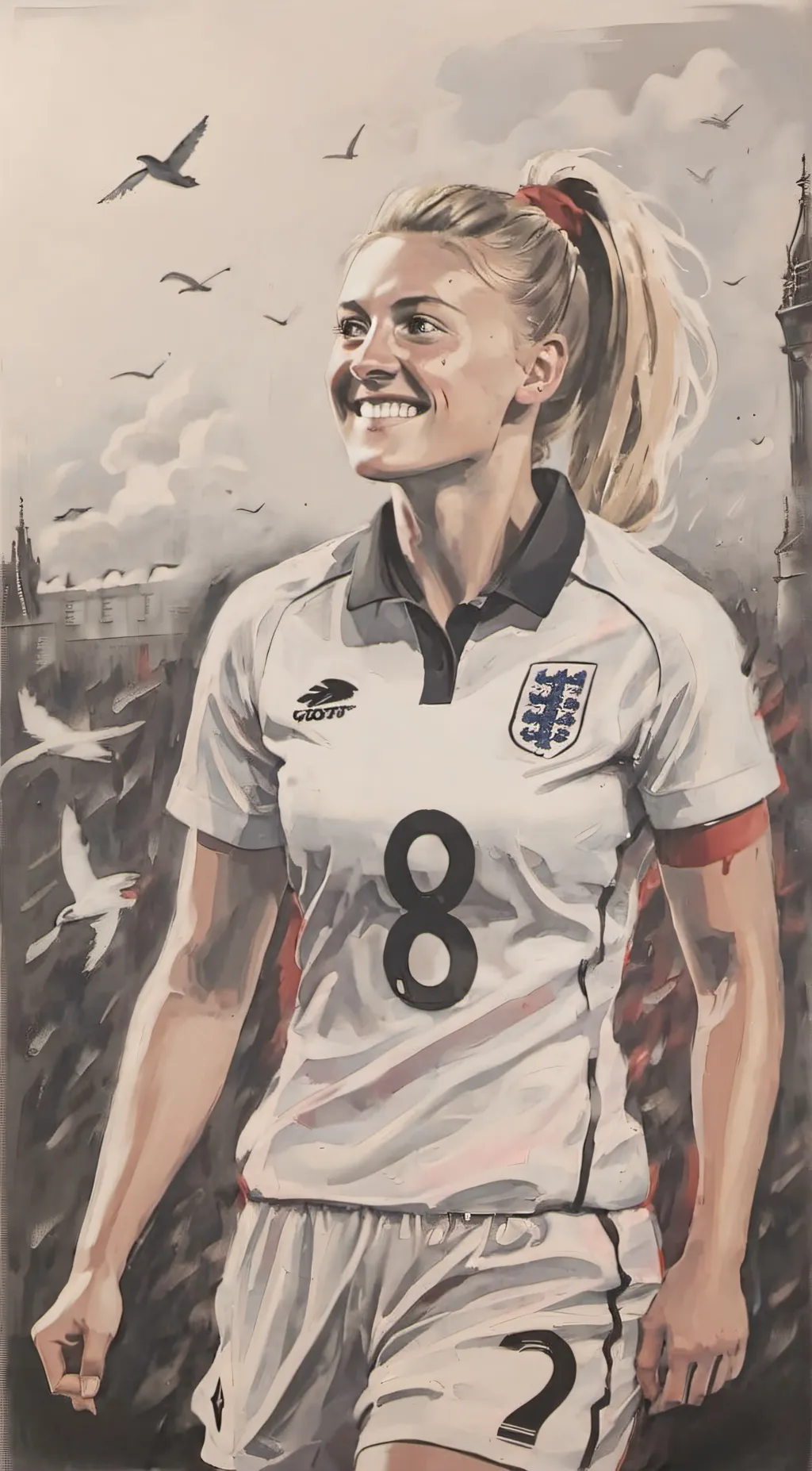 ai character: Leah Williamson  background