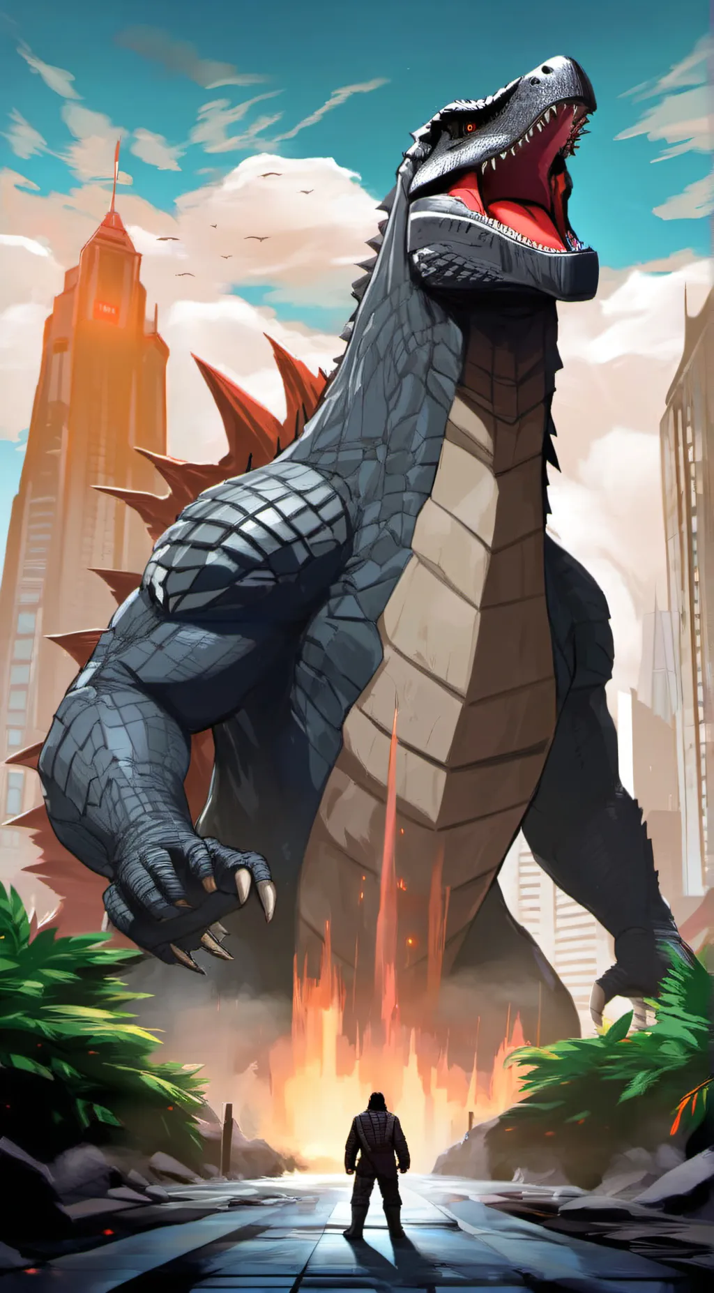 ai character: Godzilla background