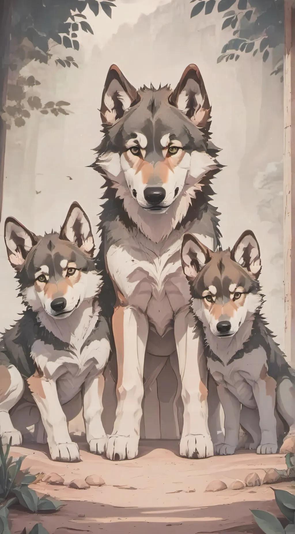 ai character: wolf puppies  background
