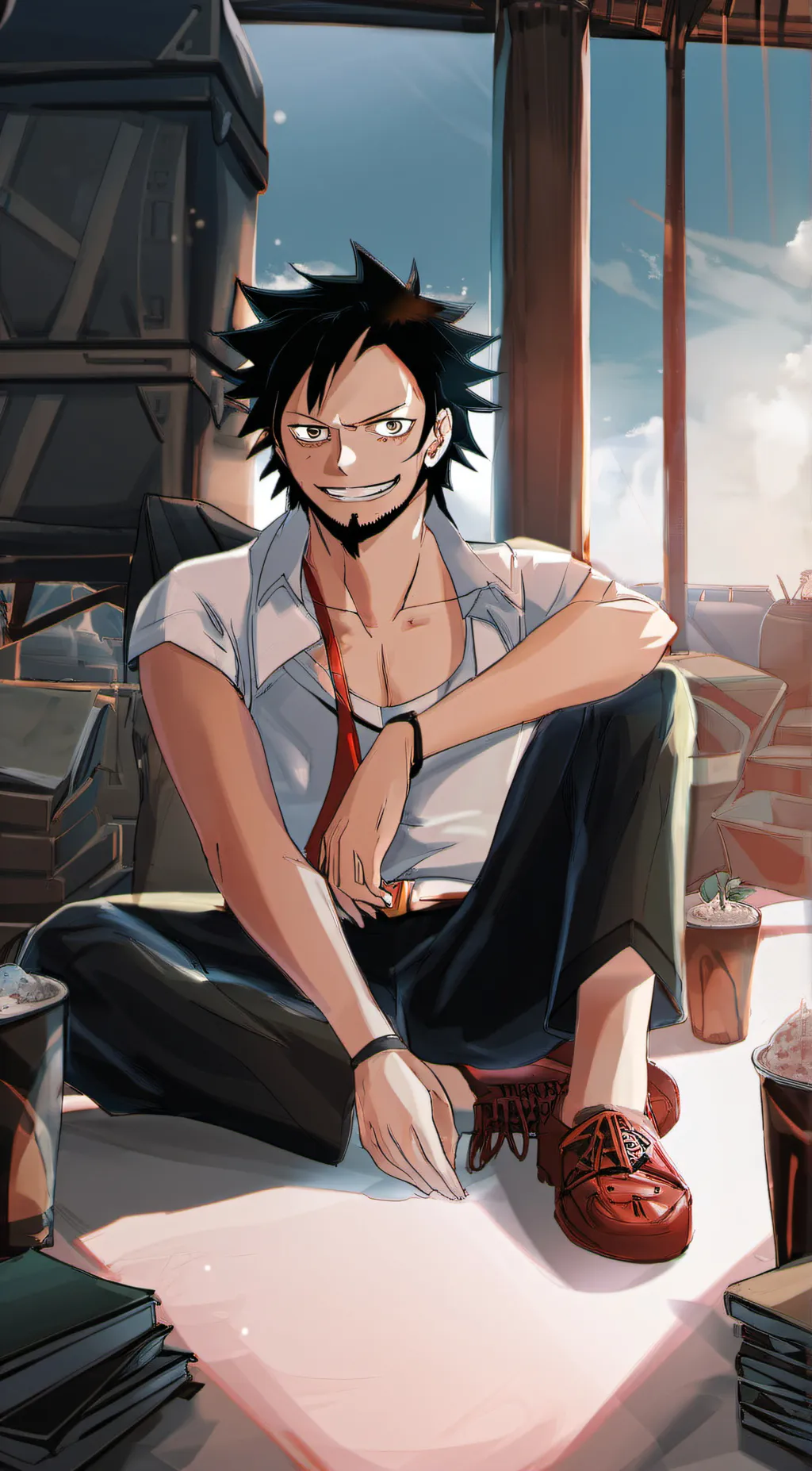 ai character: Luffy(40y/o) background
