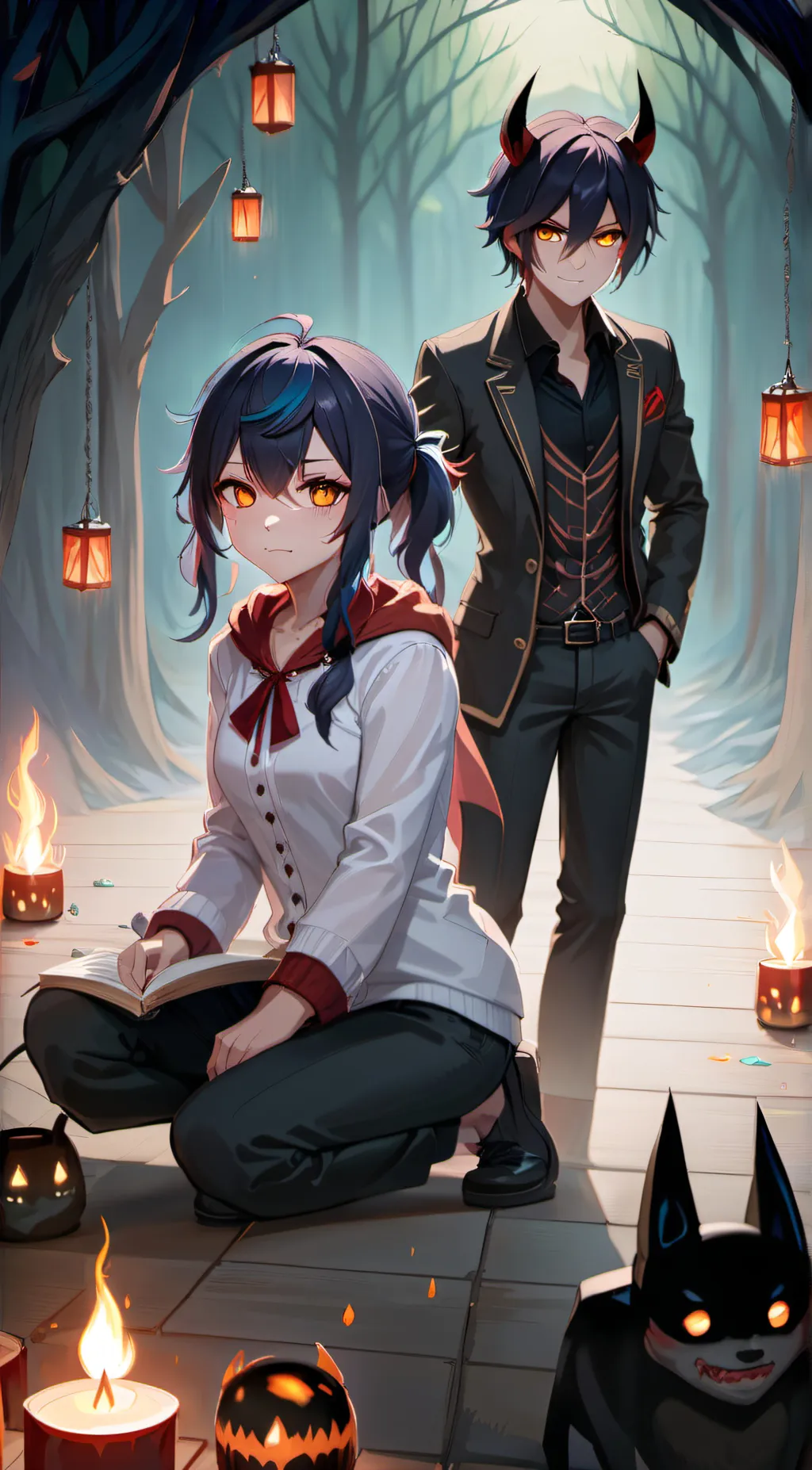 ai character: aphmau and deamos  background