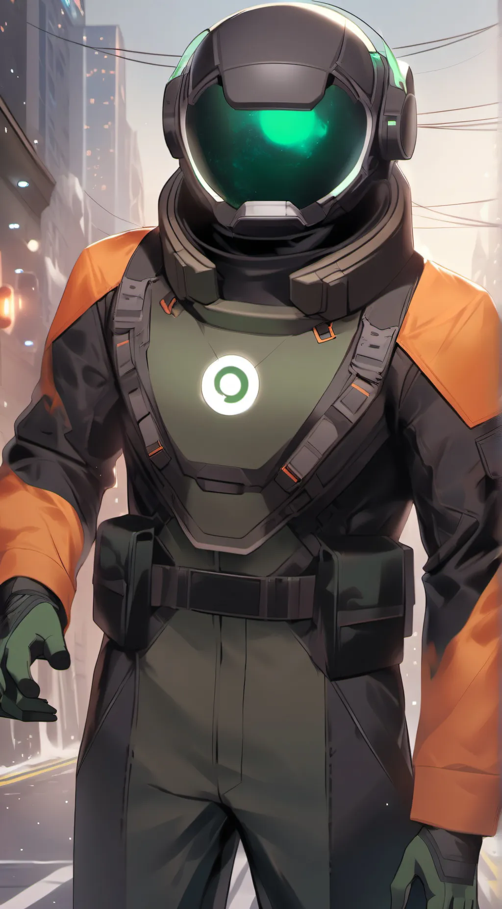 ai character: dark green sussy background