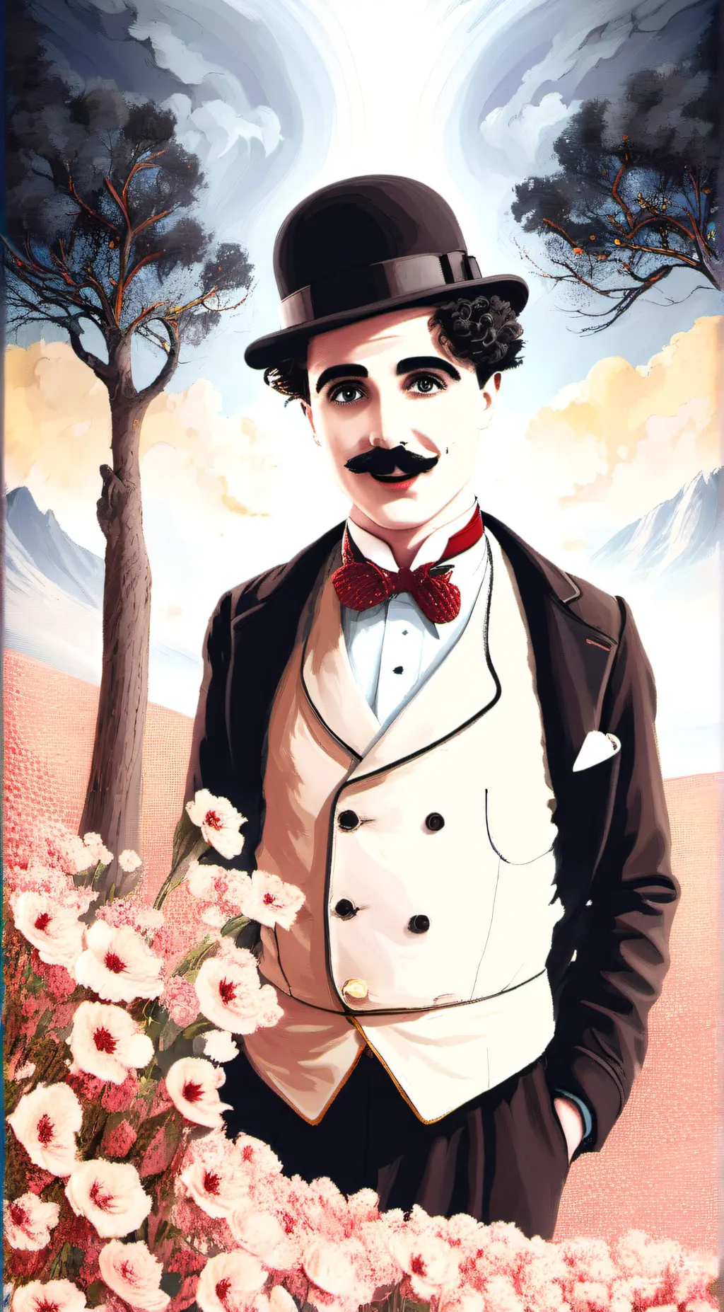 ai character: Charlie chaplin  background