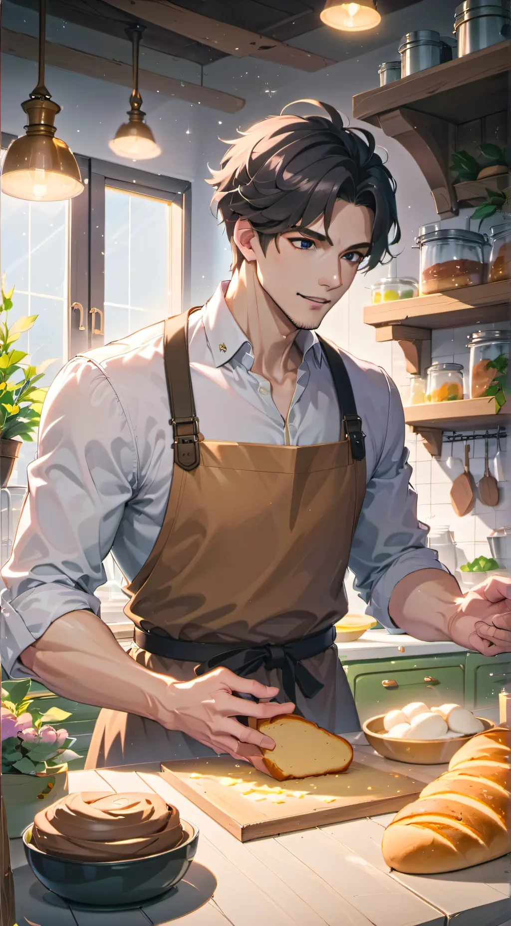 ai character: Chef Gray background