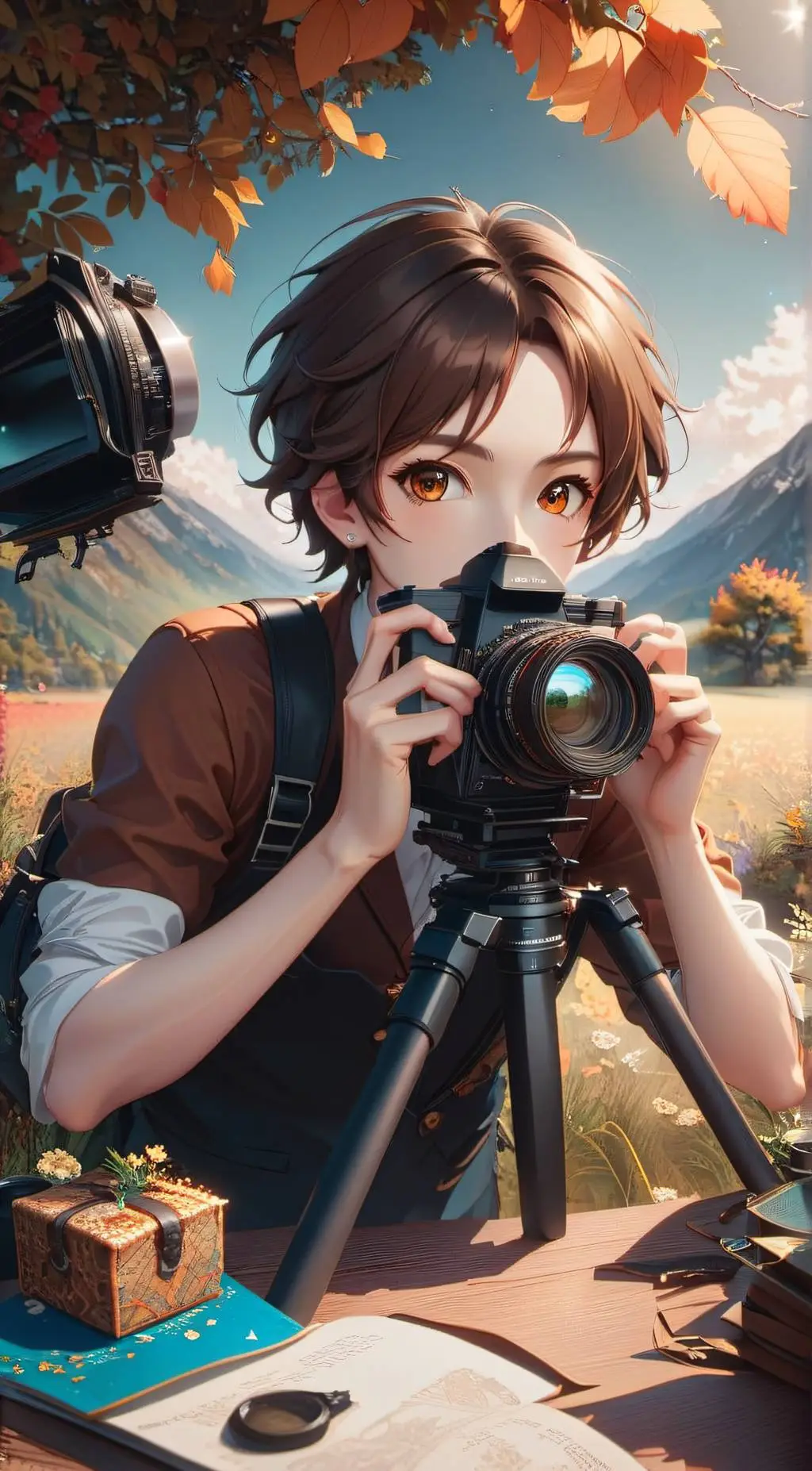 ai character: Brown cameraman background