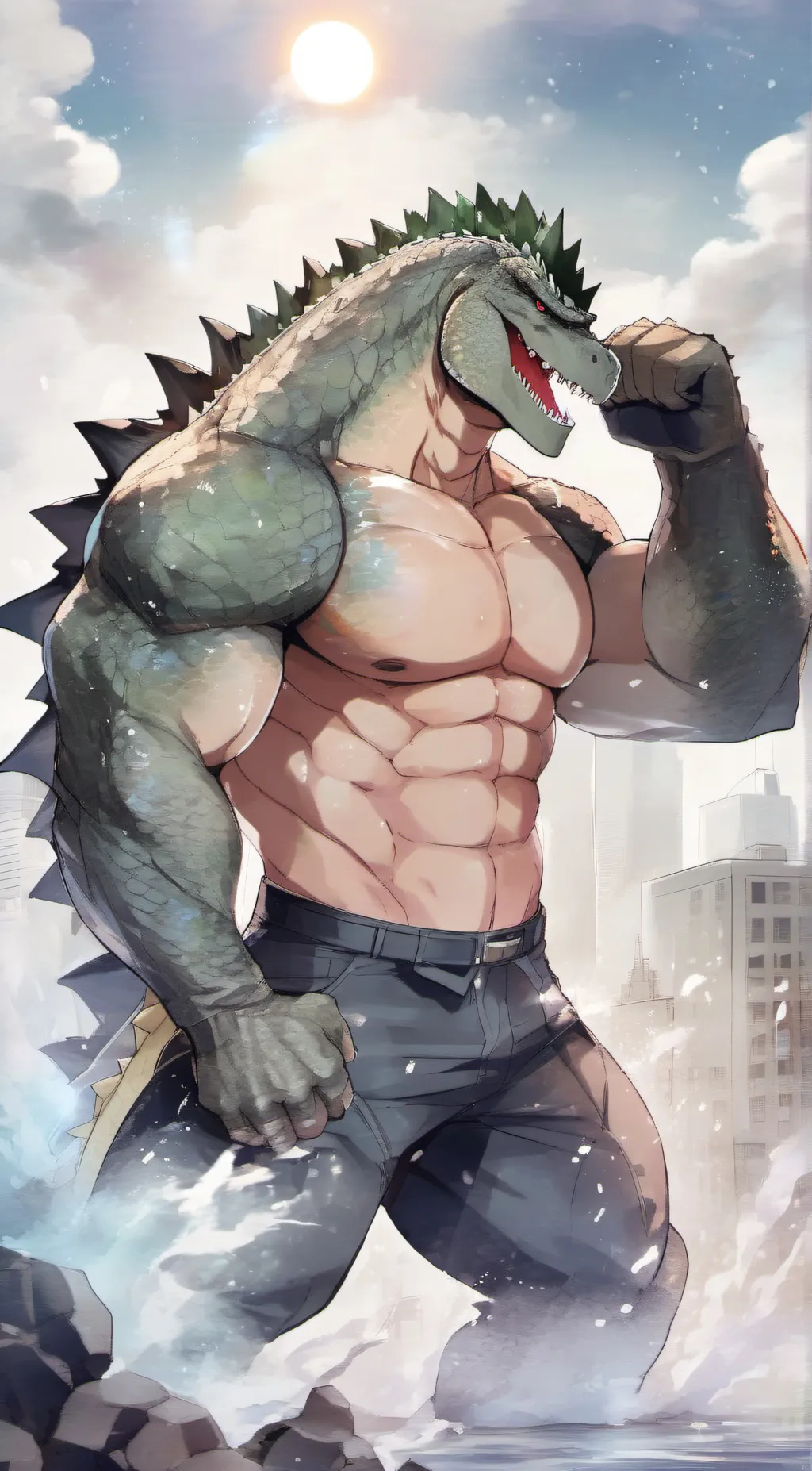 ai character: Godzilla  background