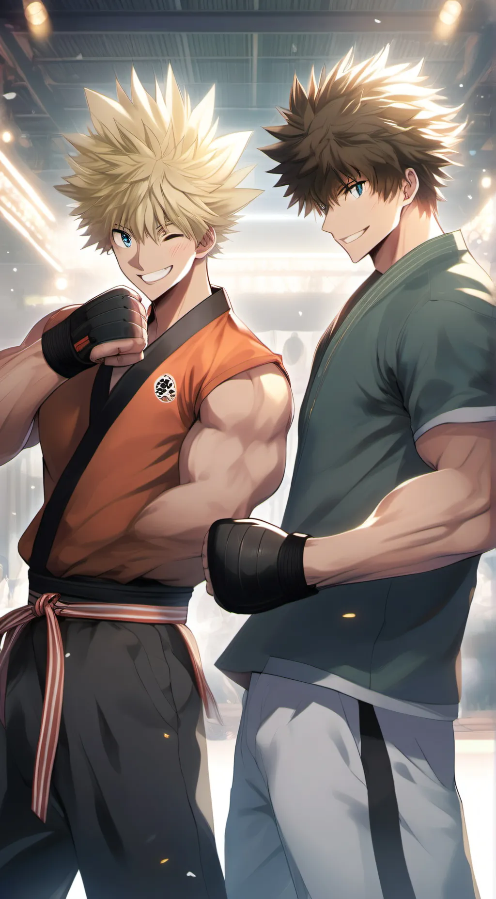 ai character: Duke and bakugo  background