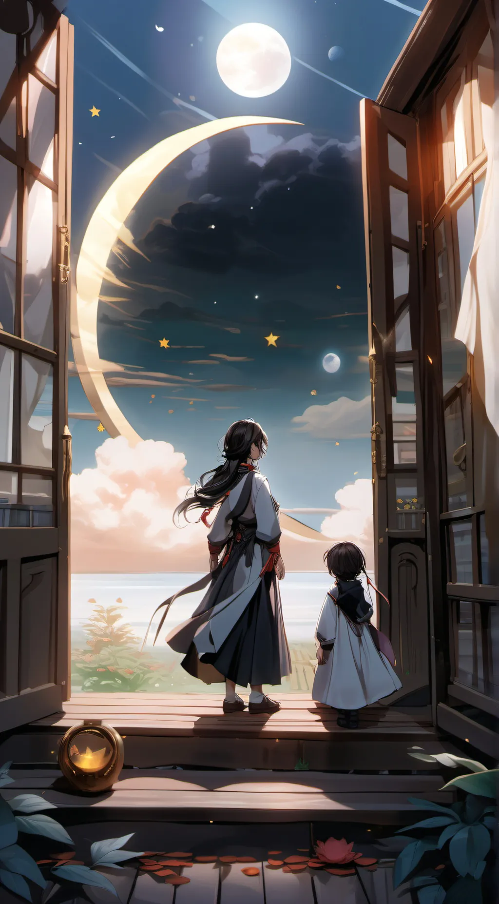 ai character: sunny and moony :D background