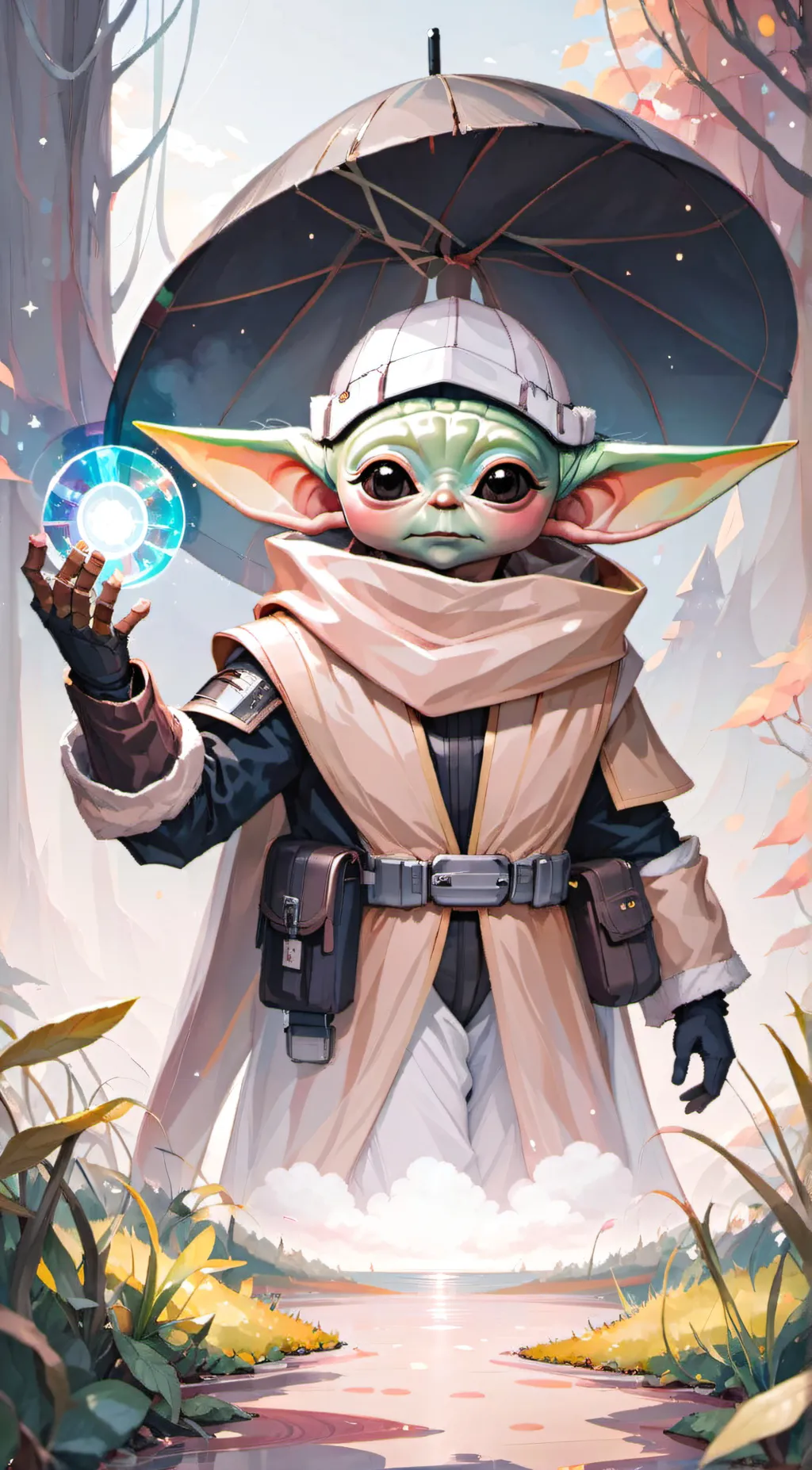 ai character: Baby yoda wit rizz background