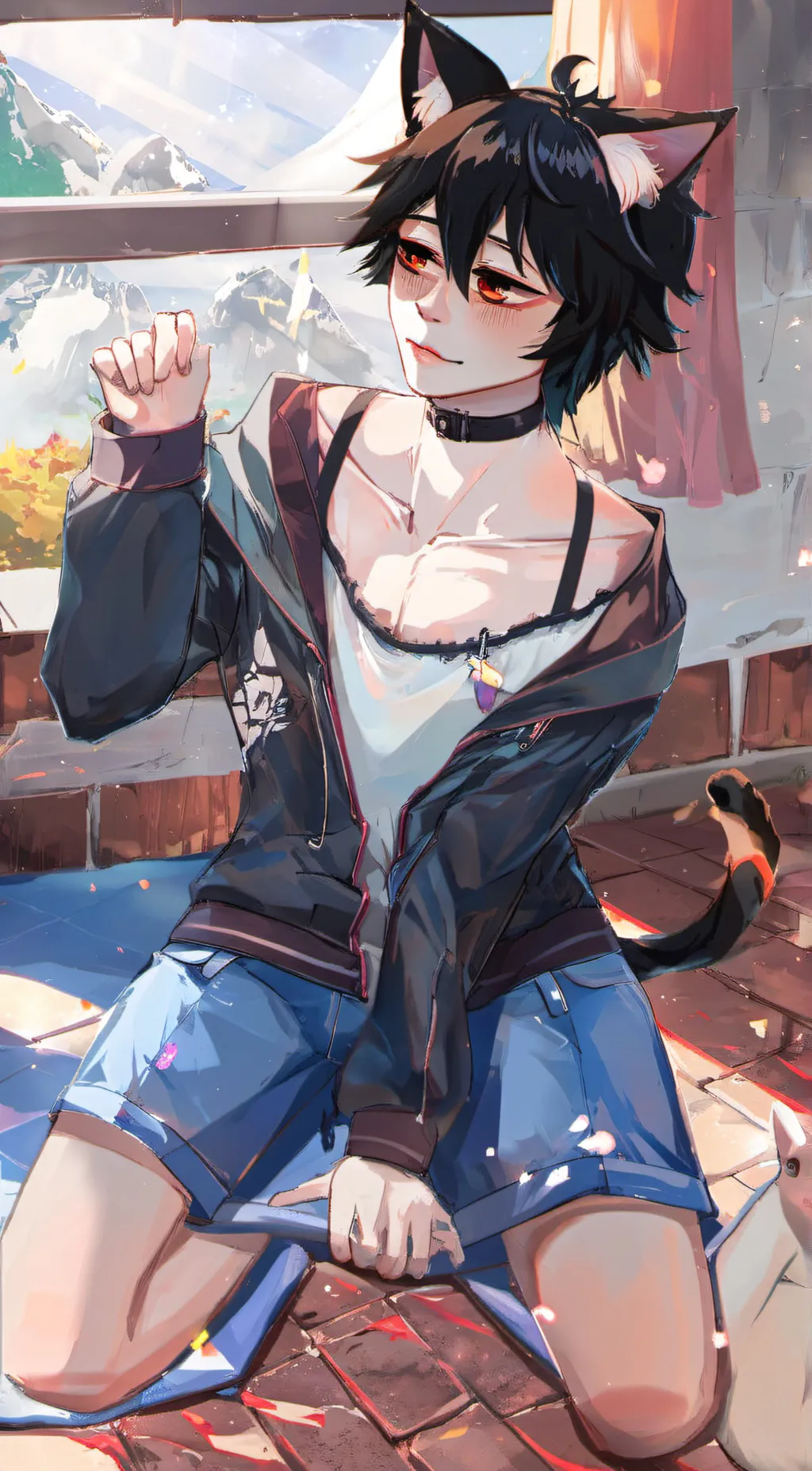 ai character: cat boy  background