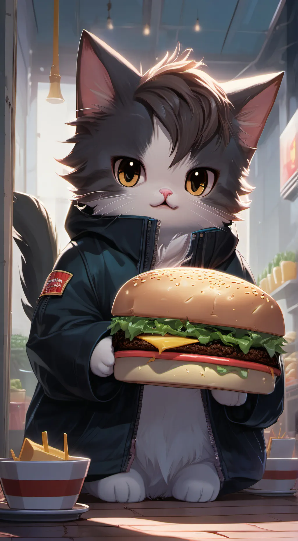 ai character: Burger Cat background
