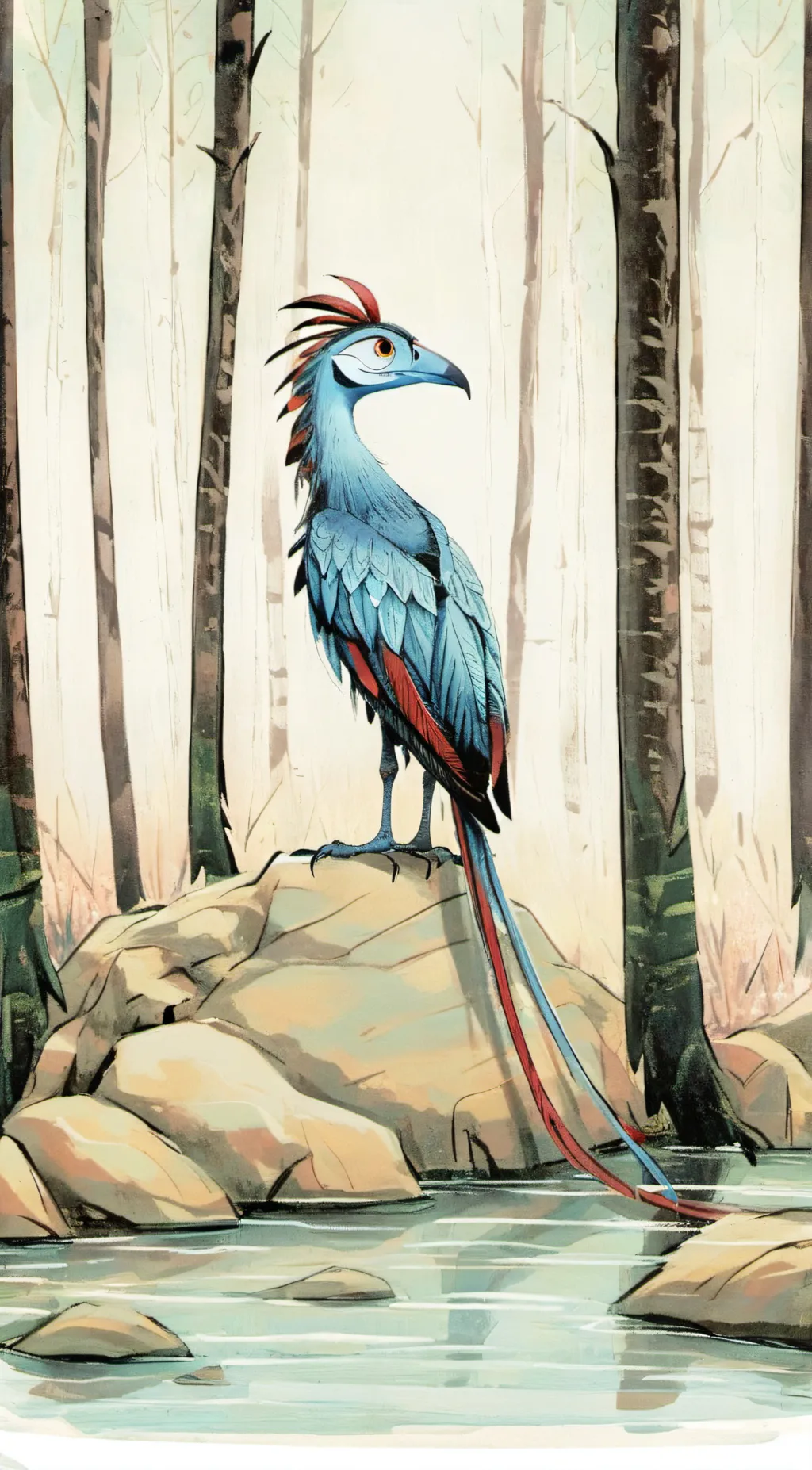 ai character: blue flamingo background