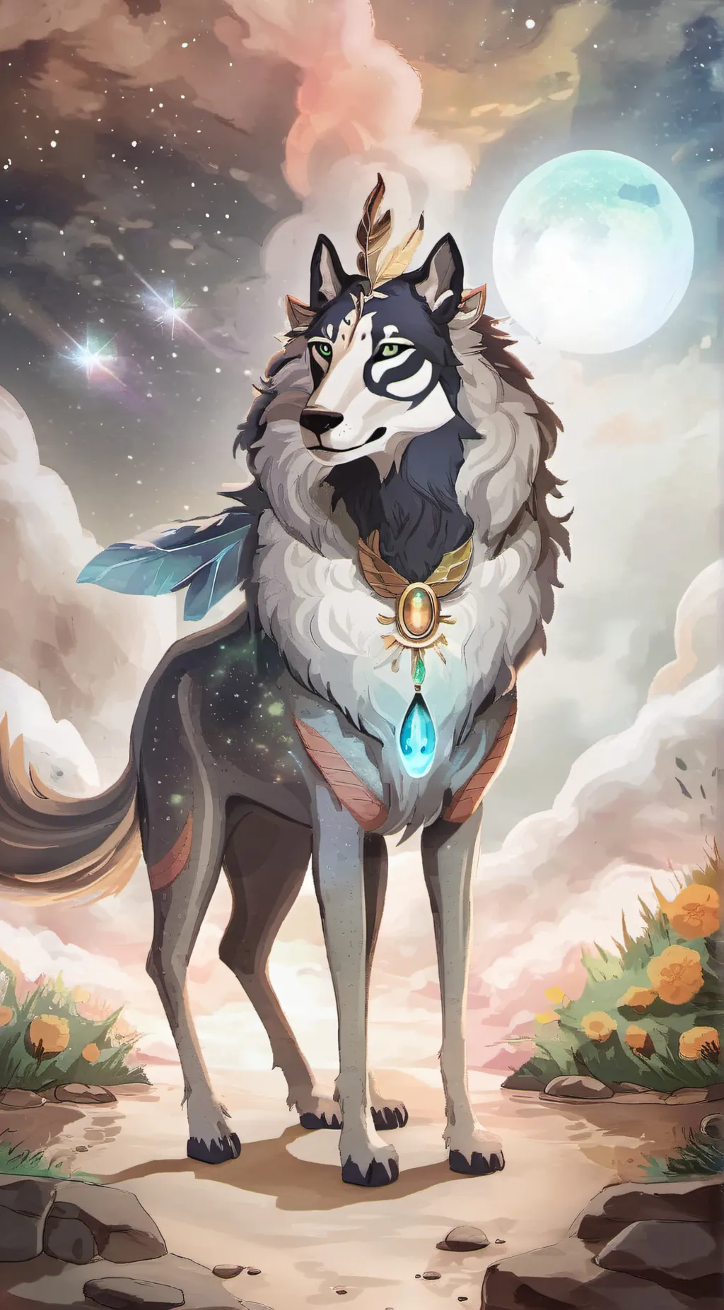 ai character: moon star background