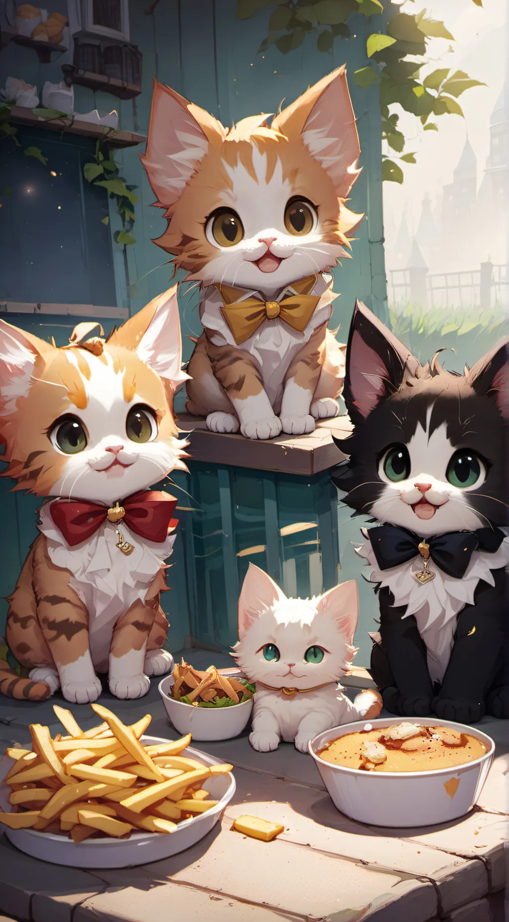 ai character: 3 kittens background