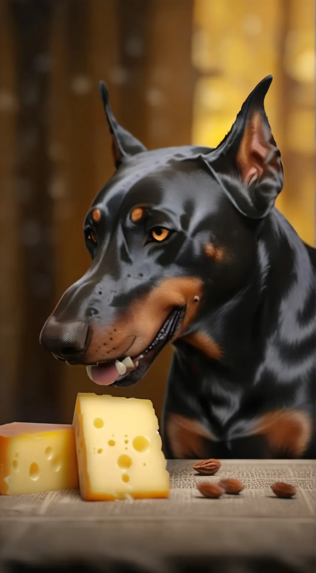 ai character: Dog with cheese background
