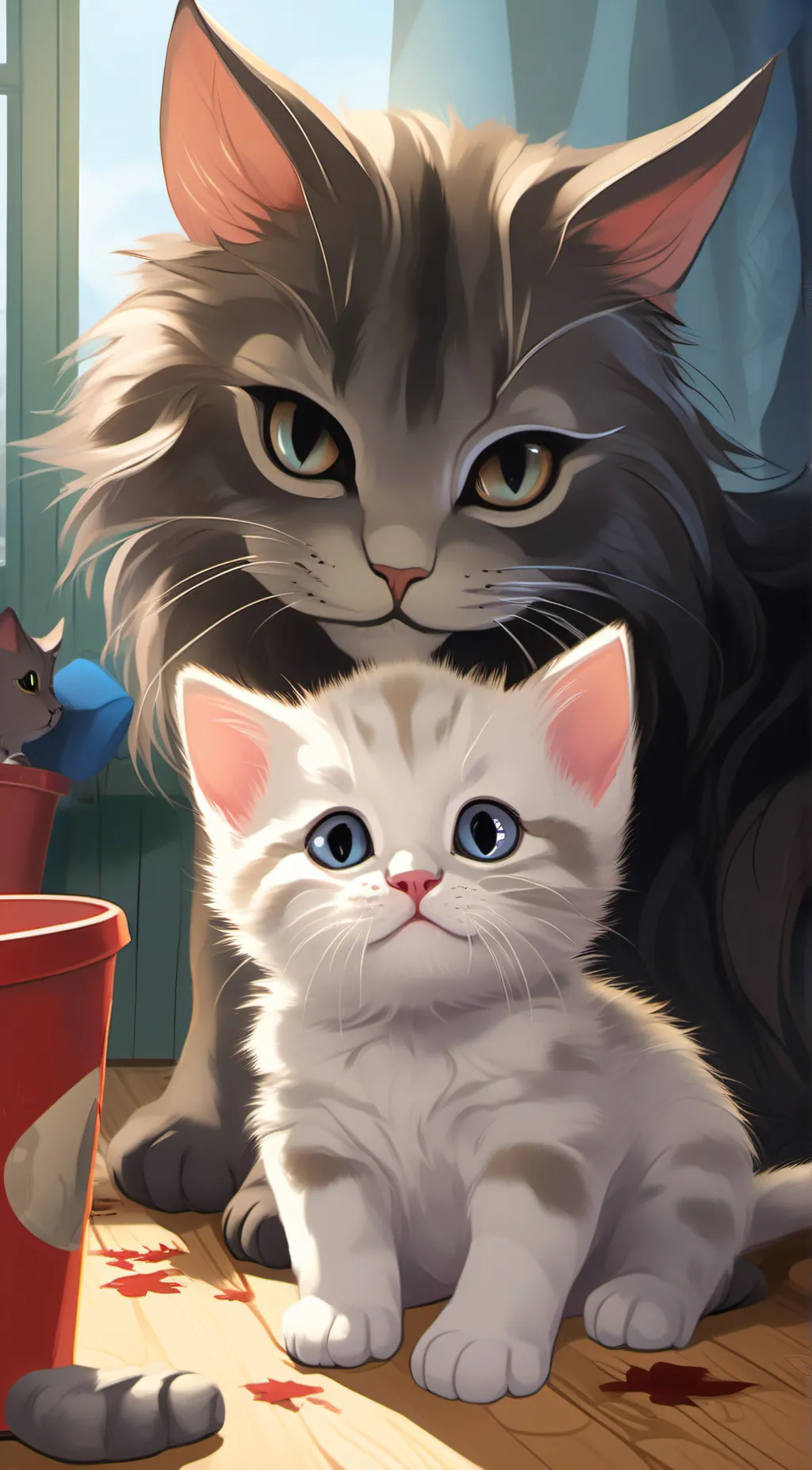 ai character: 66 baby cat andmom background