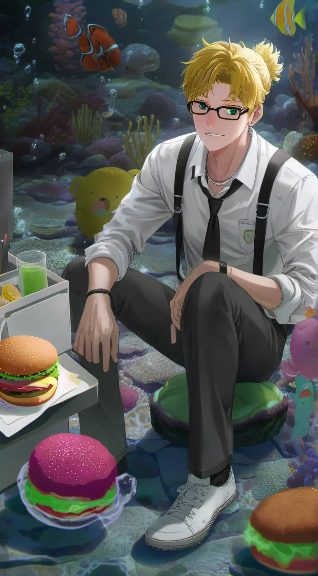 ai character: Sponge x squid  background