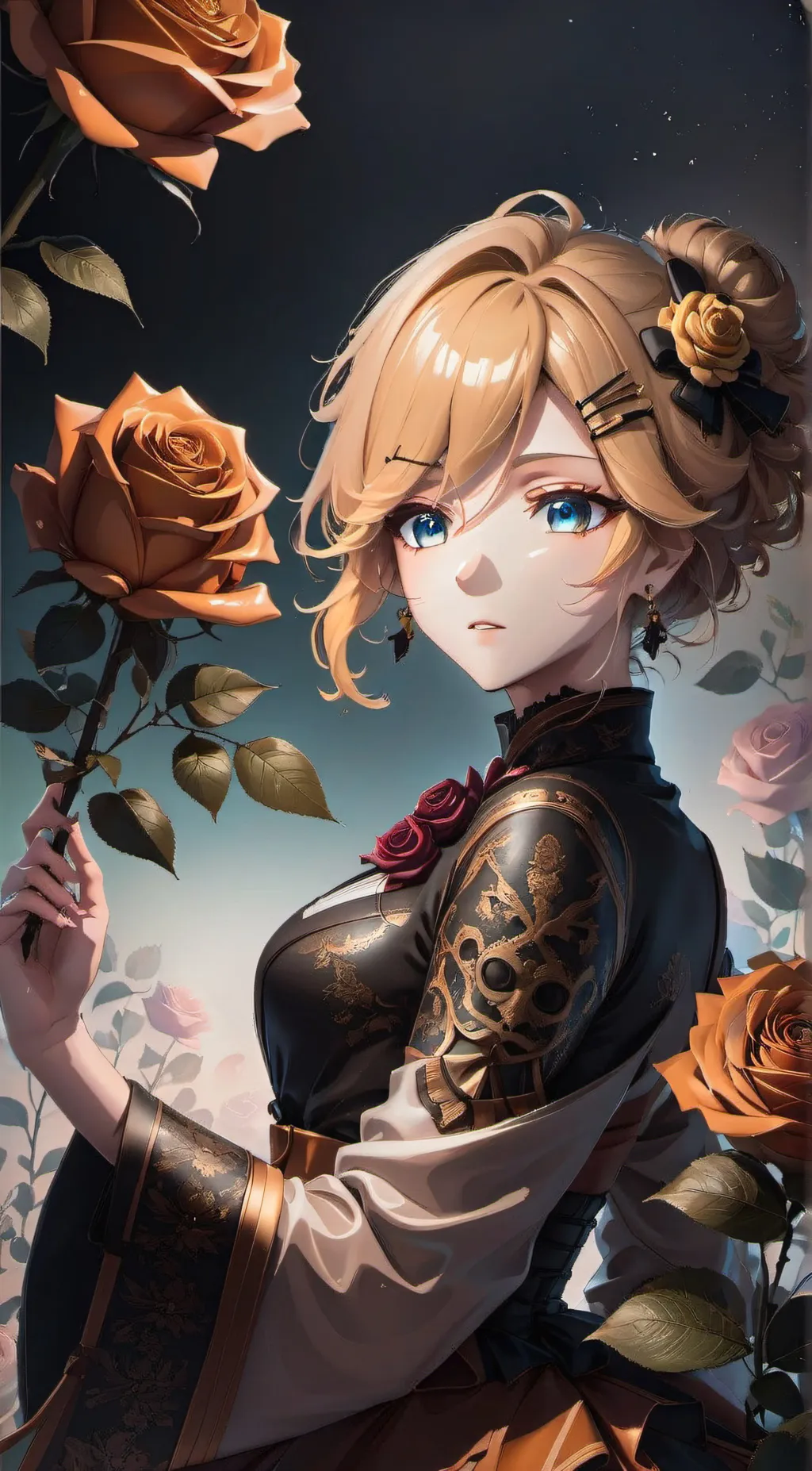 ai character:  Rosealee Sunset background