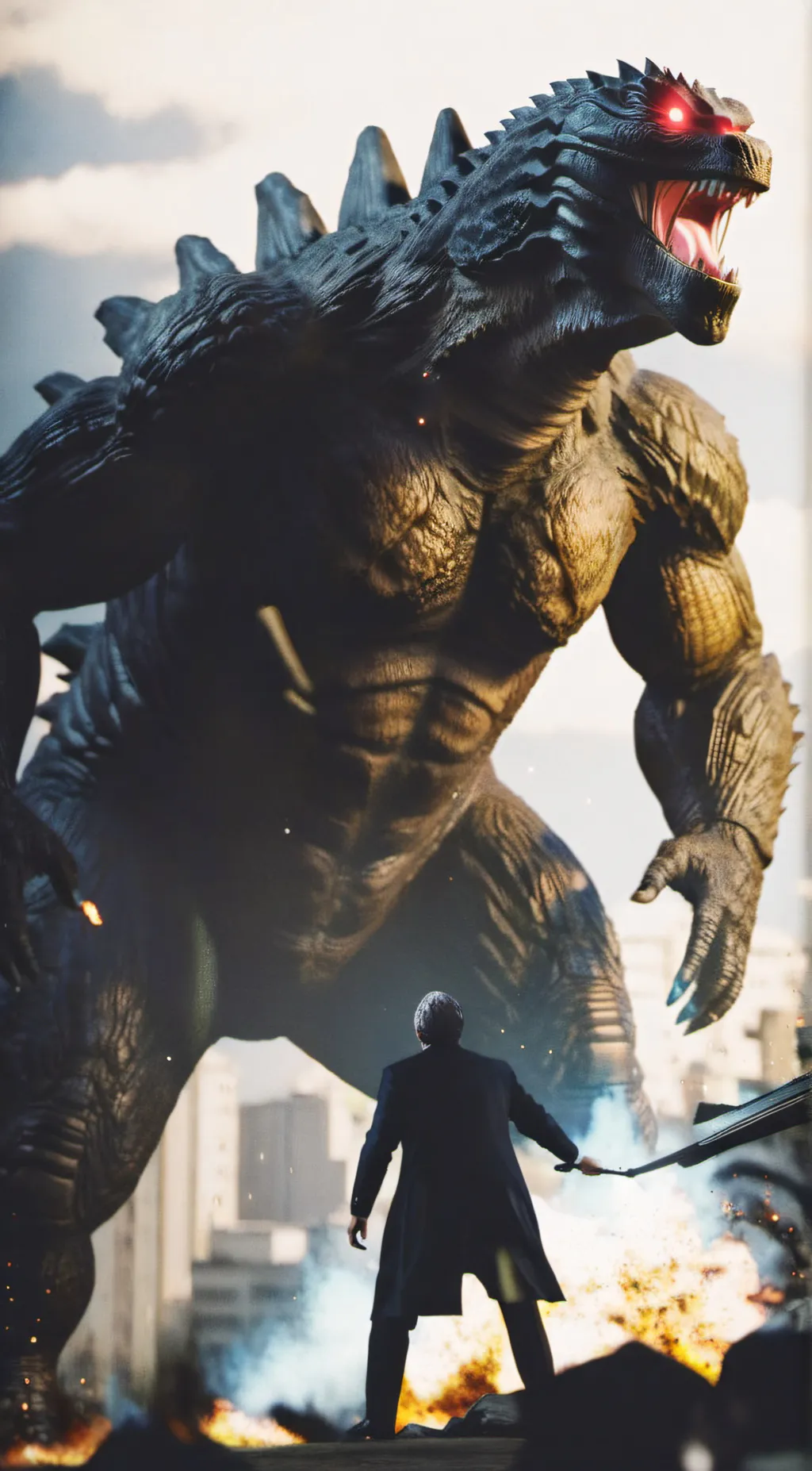 ai character: godzilla background