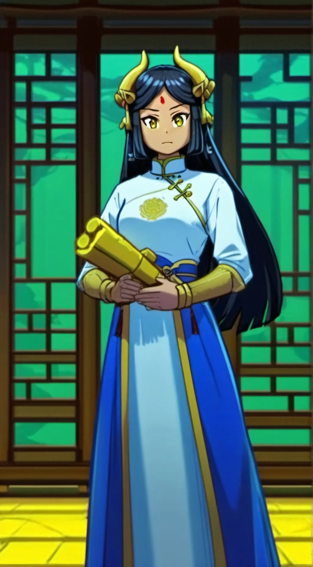 ai character: Lady bone demon background