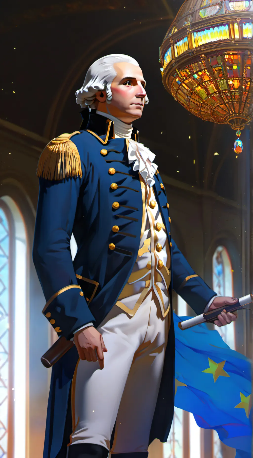 ai character: George Washington  background
