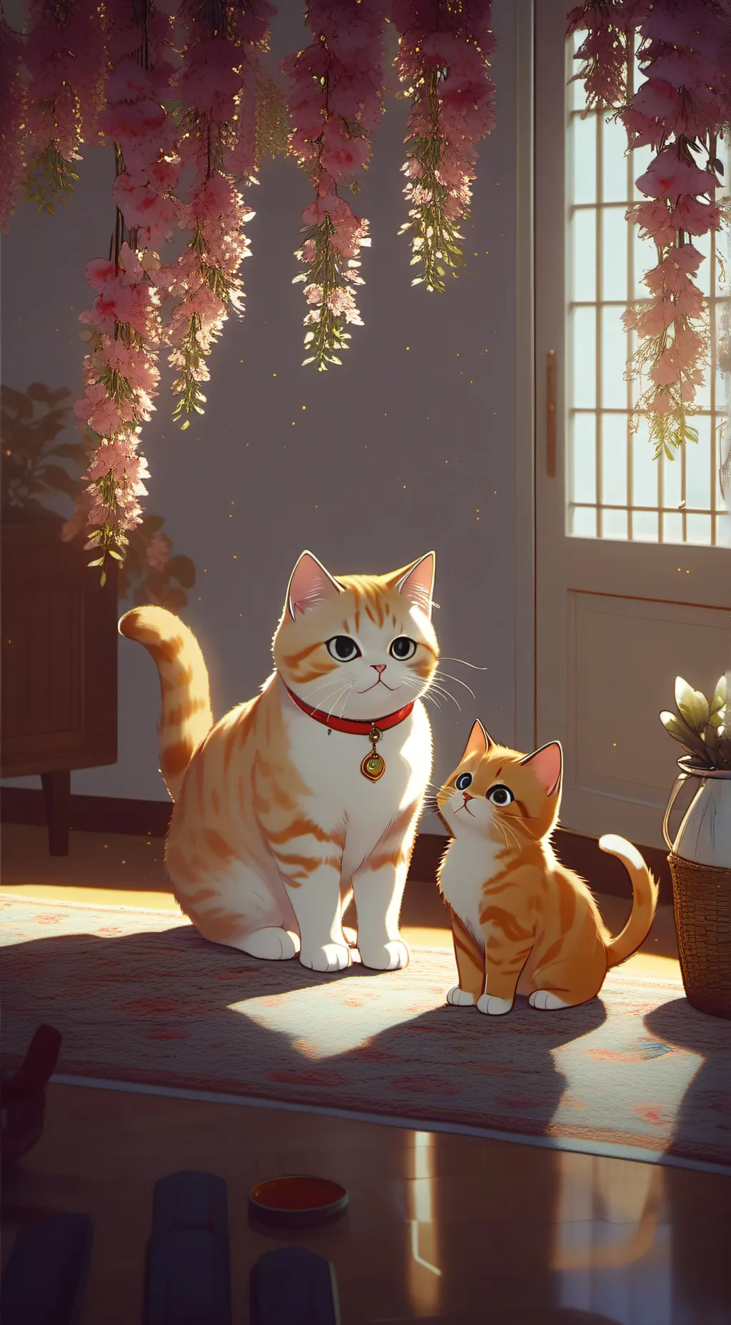 ai character: Baby cat and mom  background