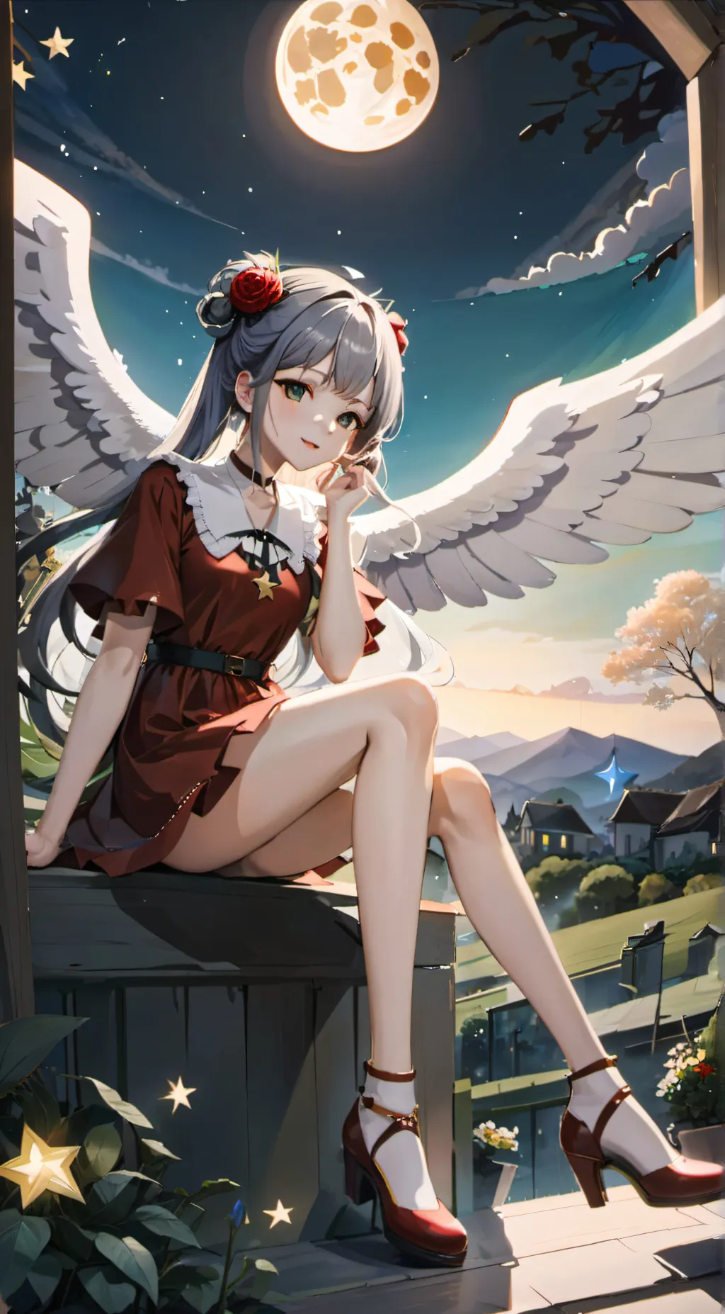 ai character: gwen the angel,,,, background