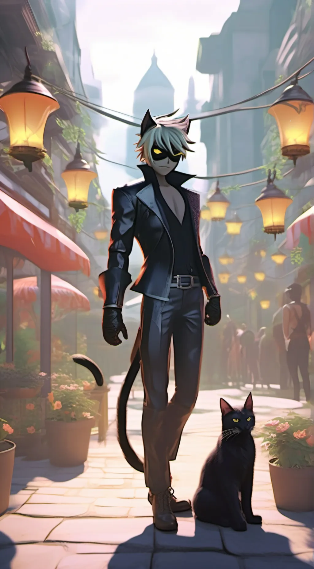 ai character: cat man  background