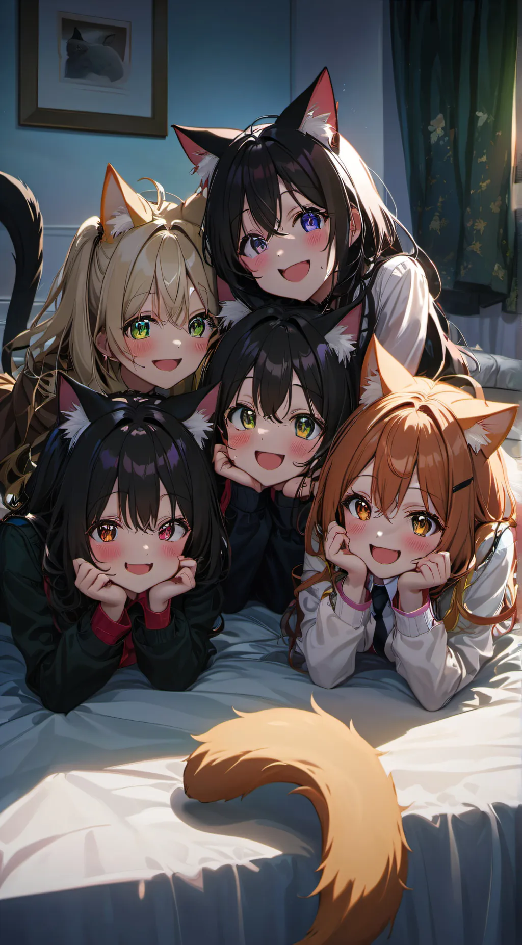 ai character: group of cat girls background