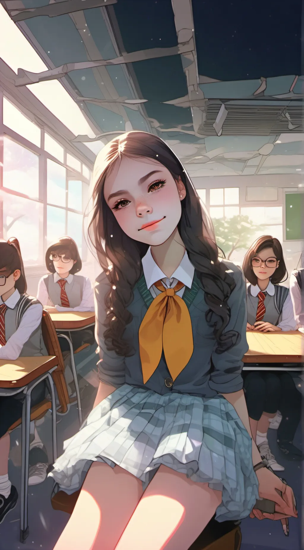 ai character: only boy in school background