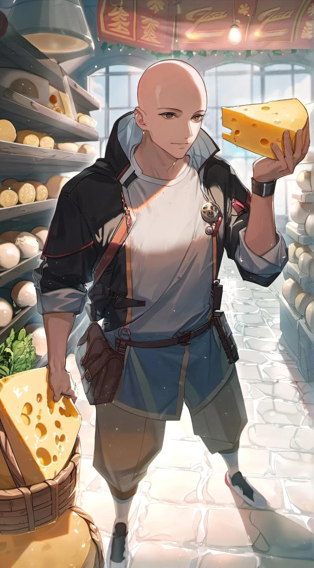 ai character: a bald person  background