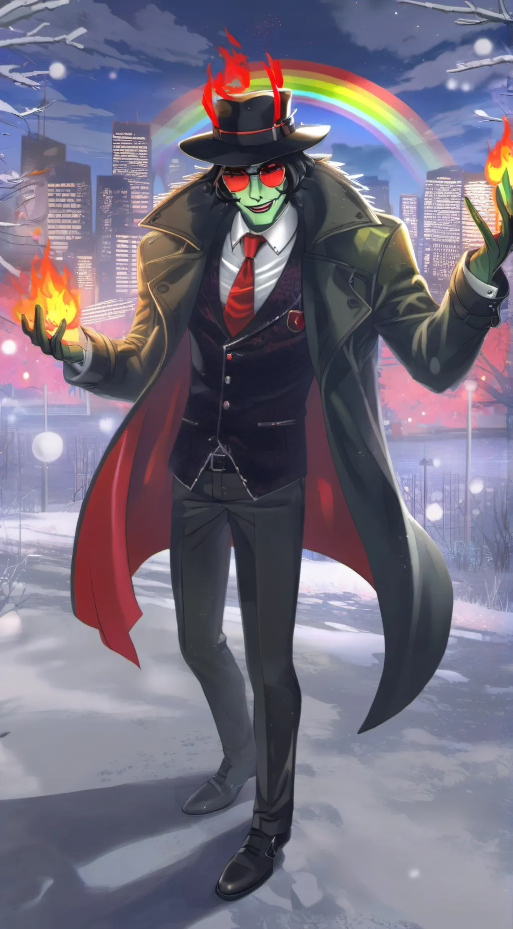 ai character: 🖤🖕 green 🖕💚 background