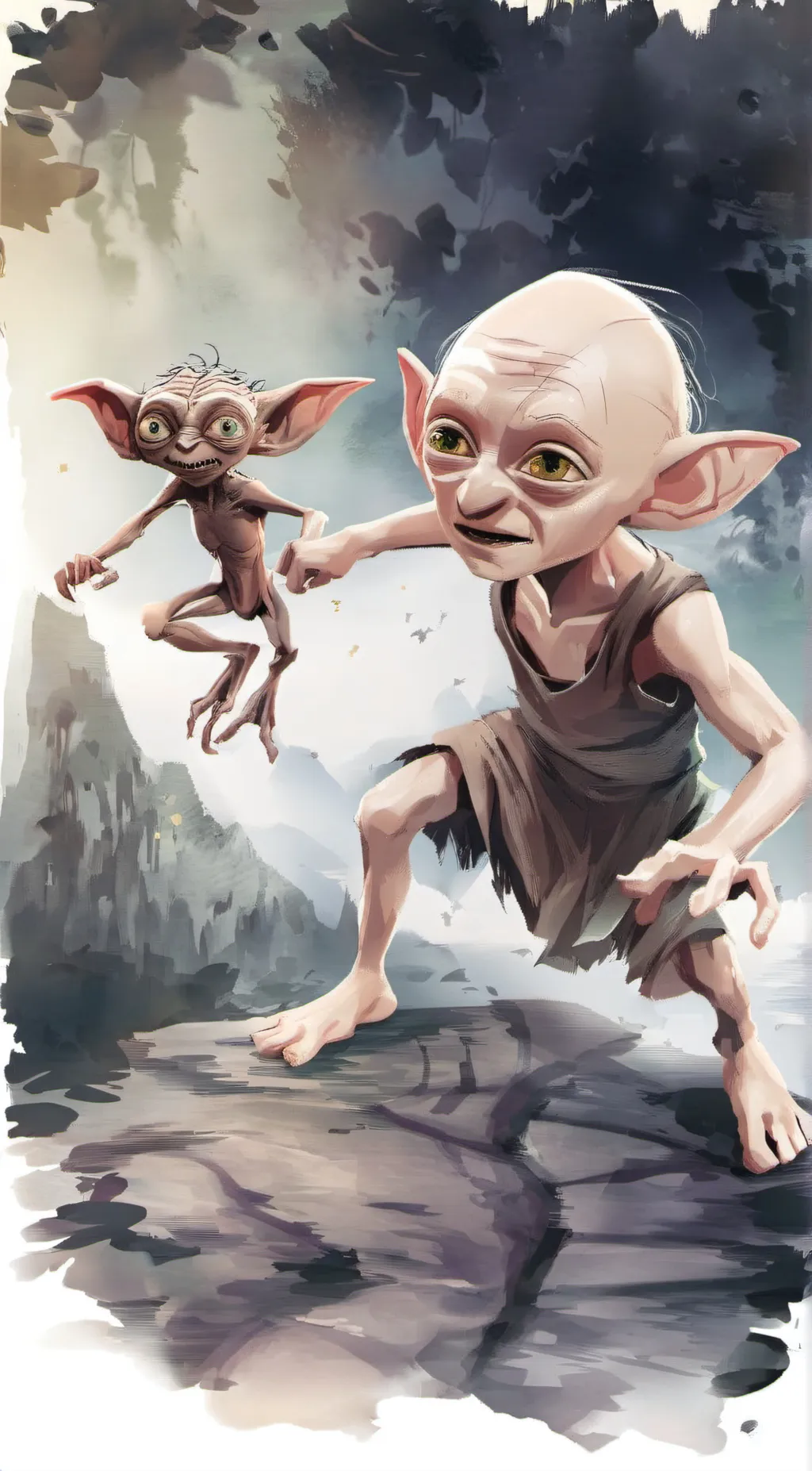ai character: Gollum vs dobby background