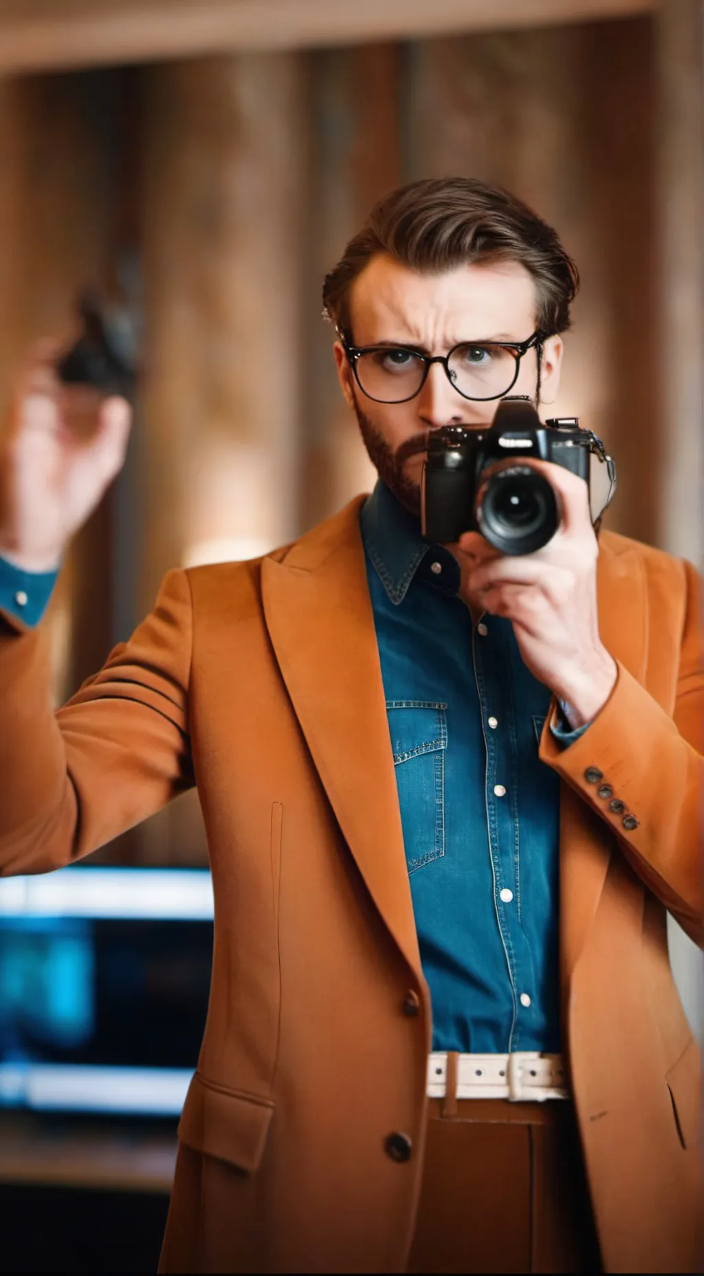 ai character: brown camera man background