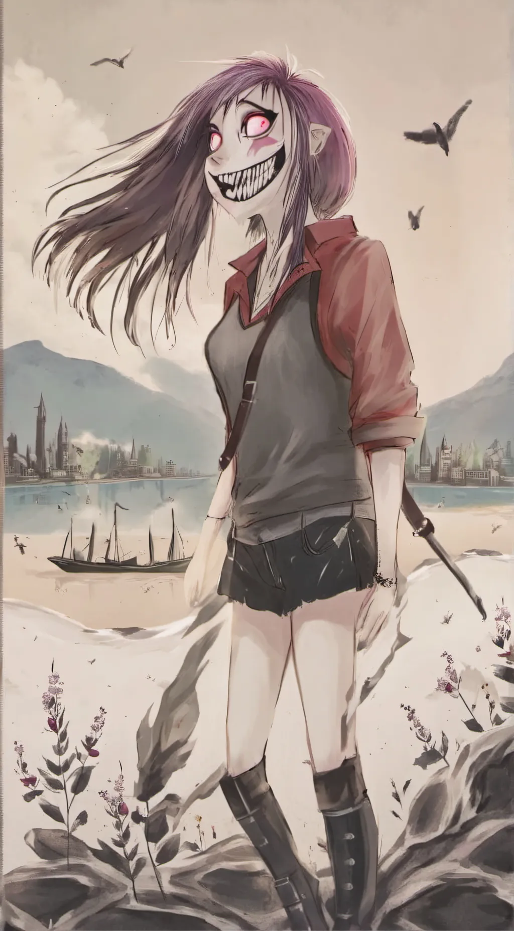 ai character: pinke (but horror) background