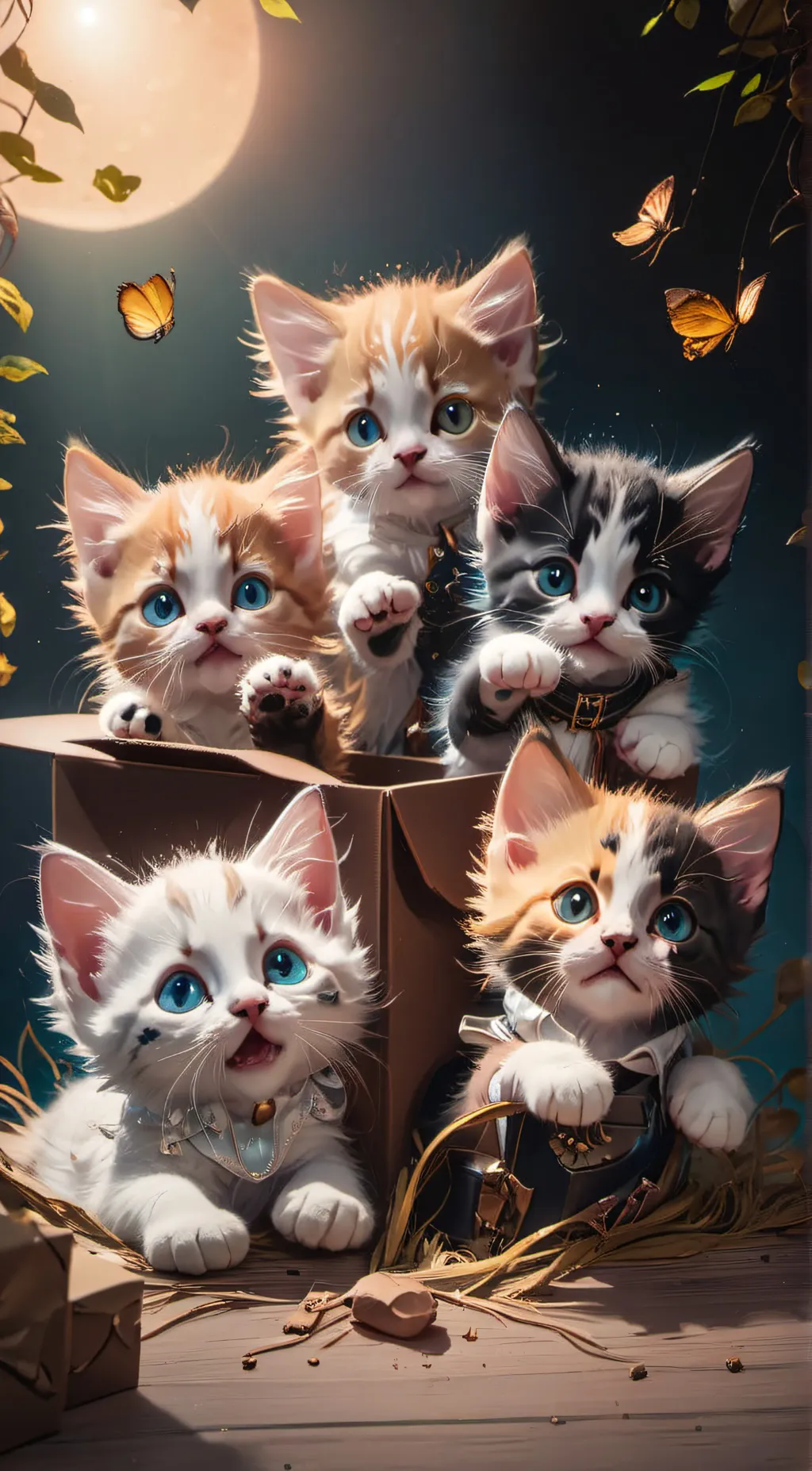 ai character: 5 kittens background