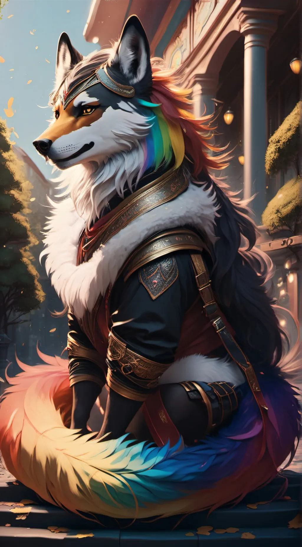 ai character: rainbow background