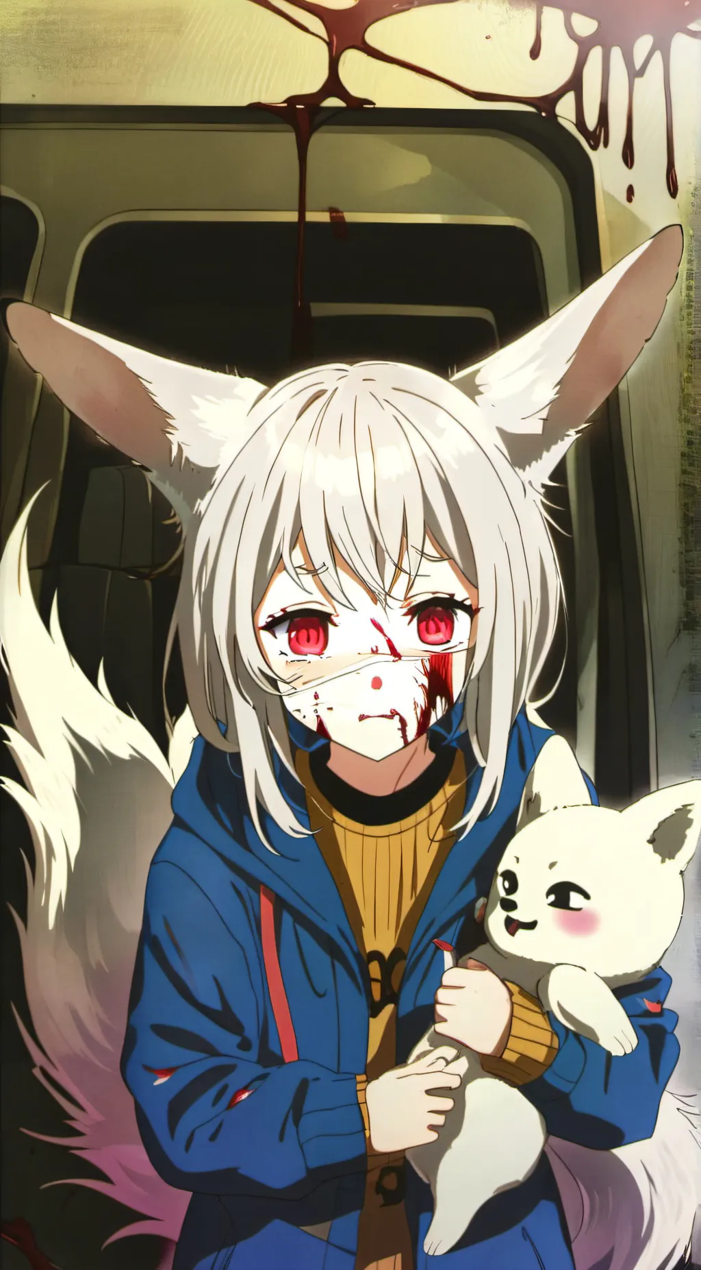 ai character: sad fox-ghost girl background