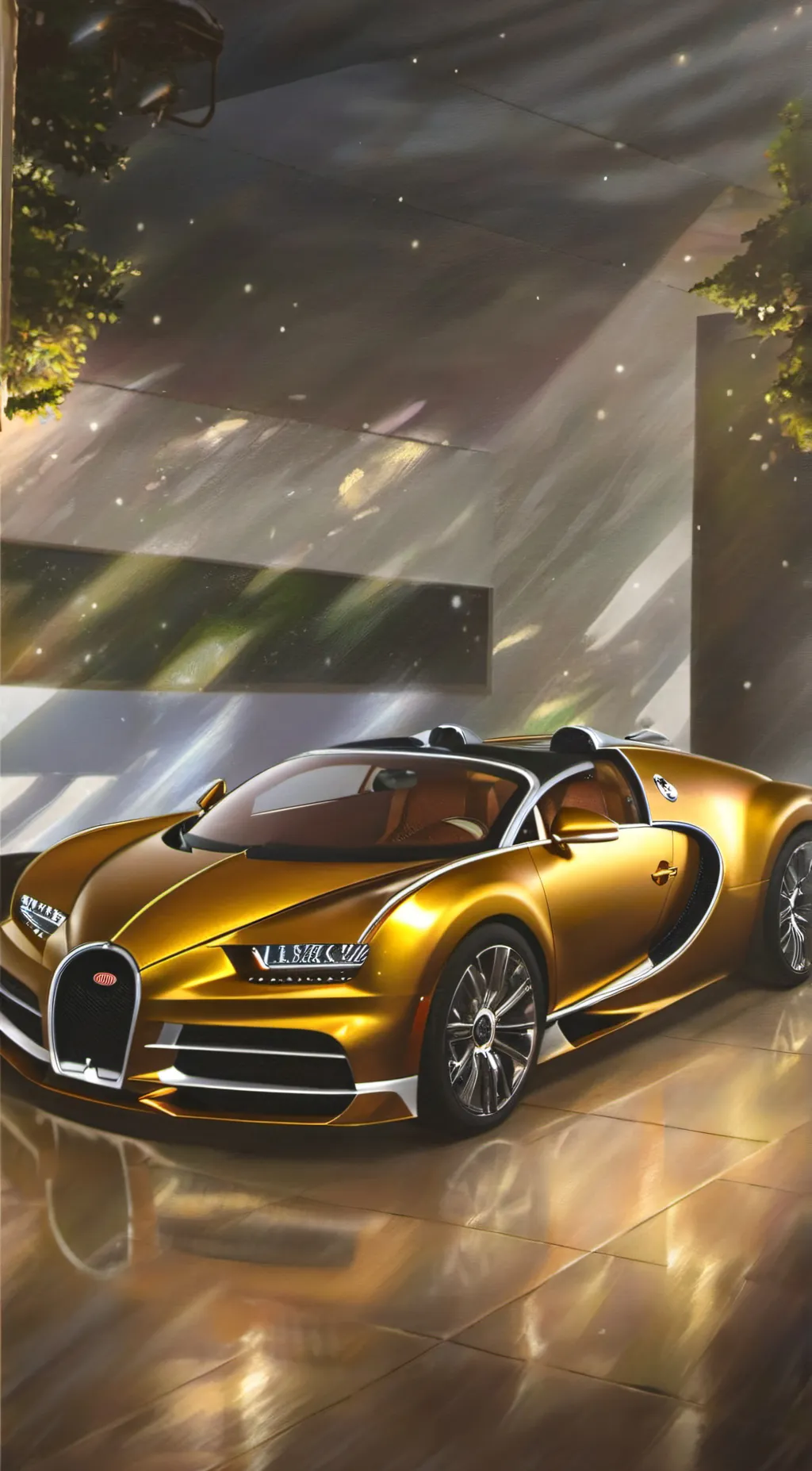 ai character: Gold Bugatti background