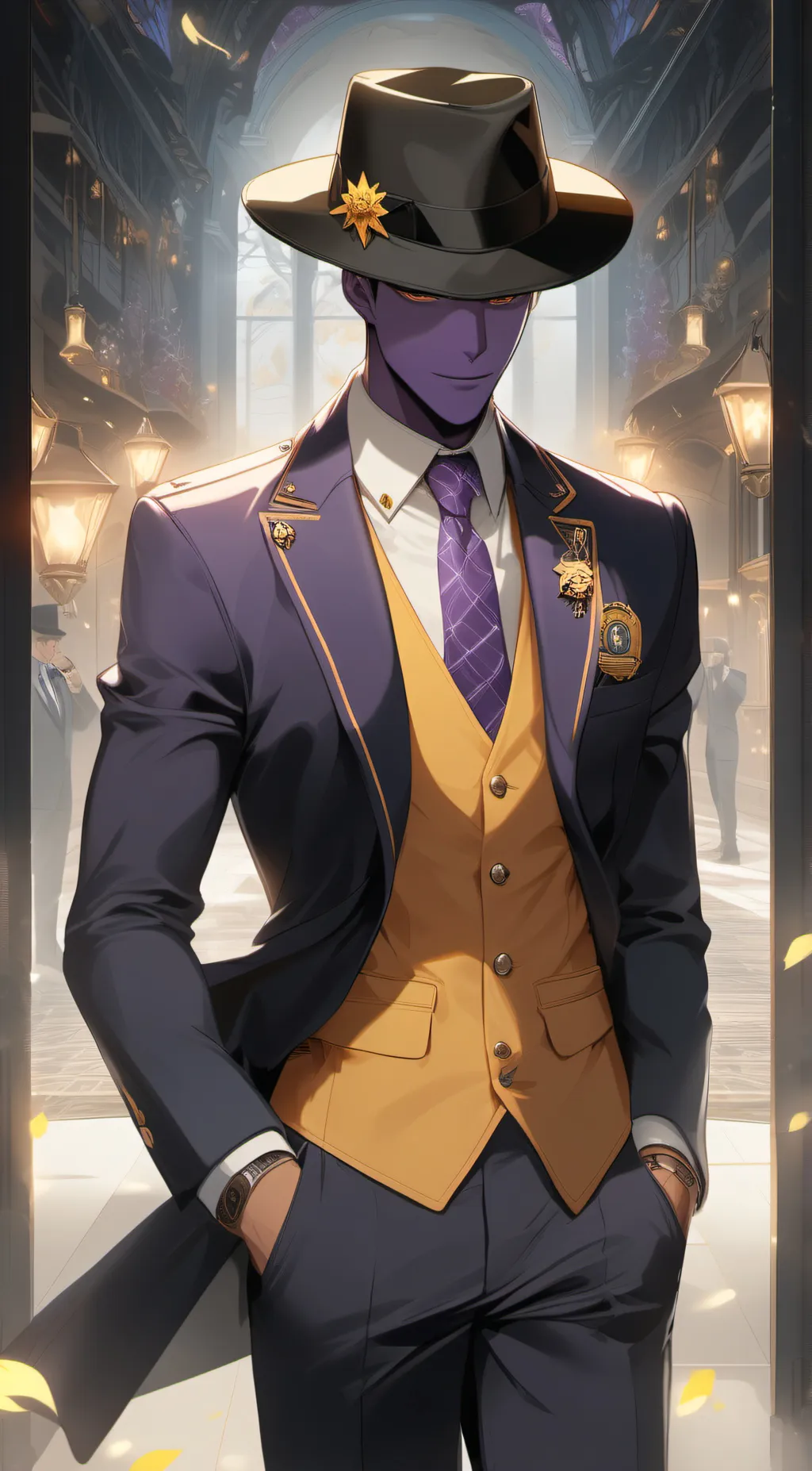 ai character: purple guy dasf background