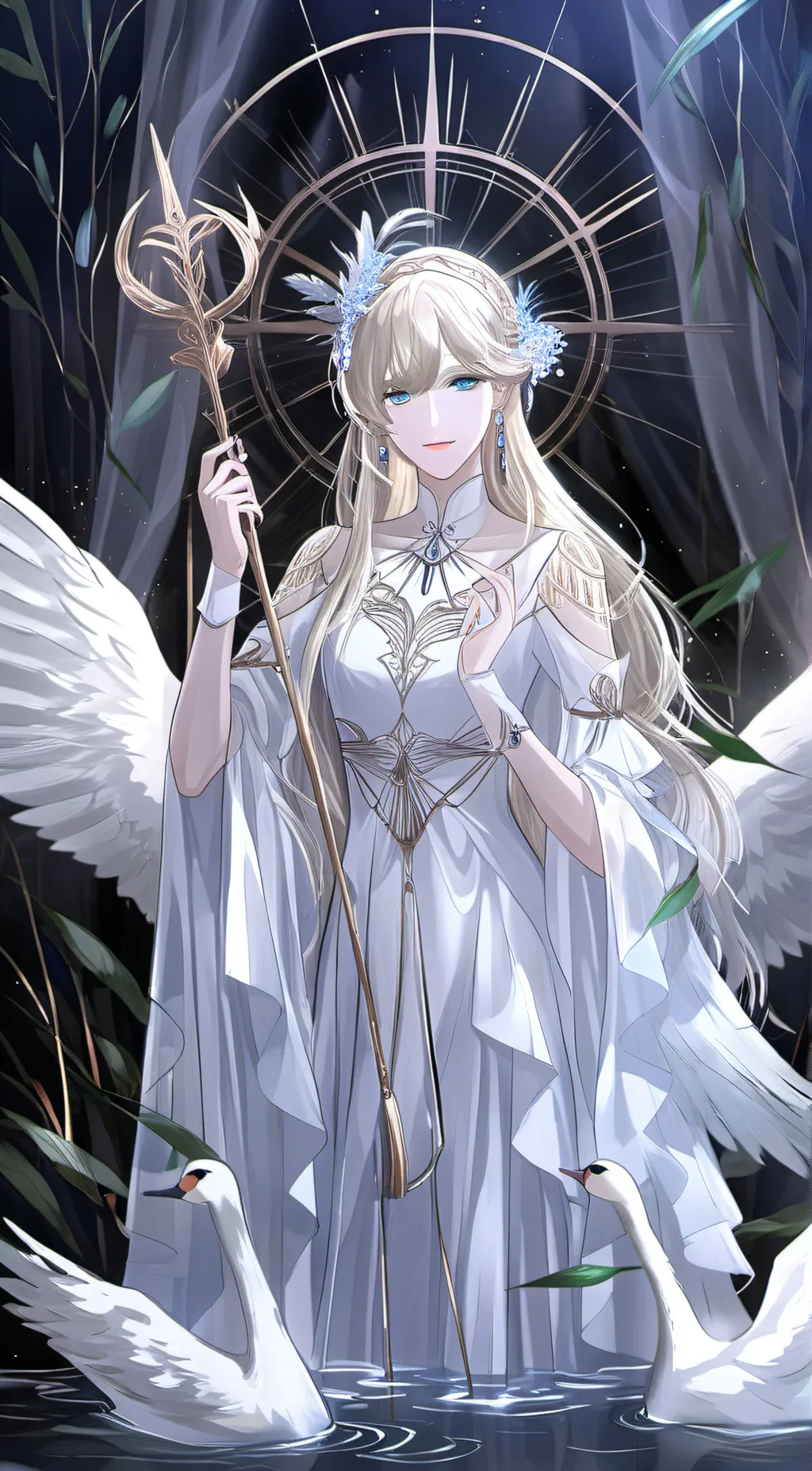ai character: swan priestess background