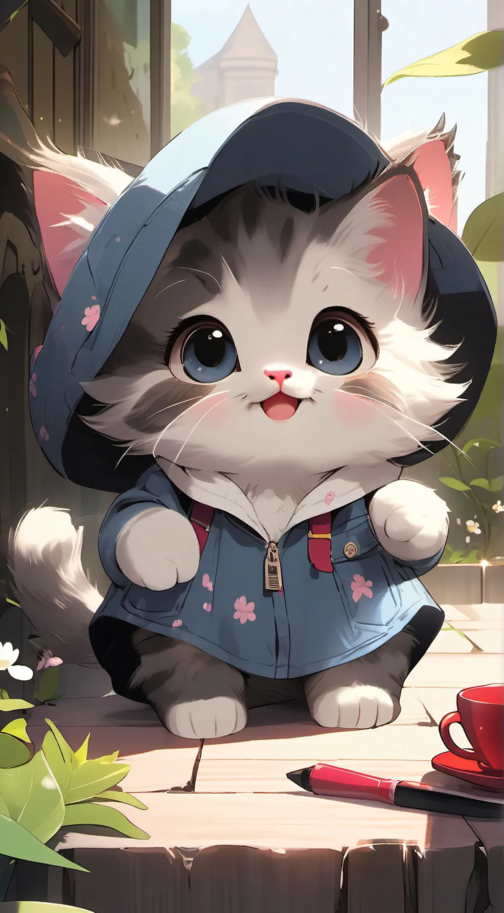ai character: cute kitty cat:D  background