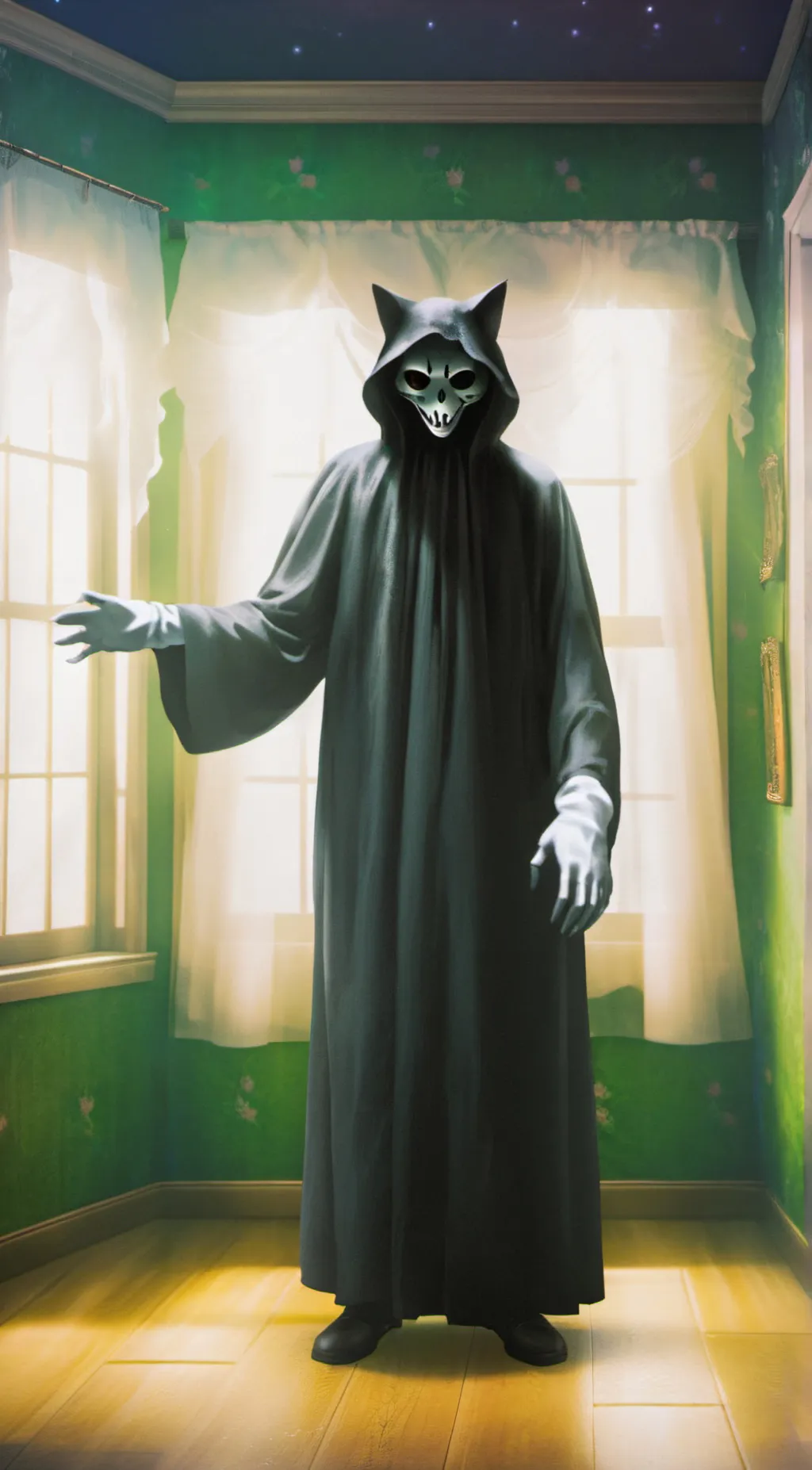 ai character: Cartoon cat  background