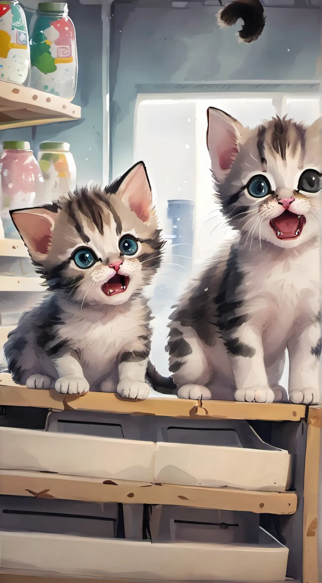 ai character: two homeles kittys background