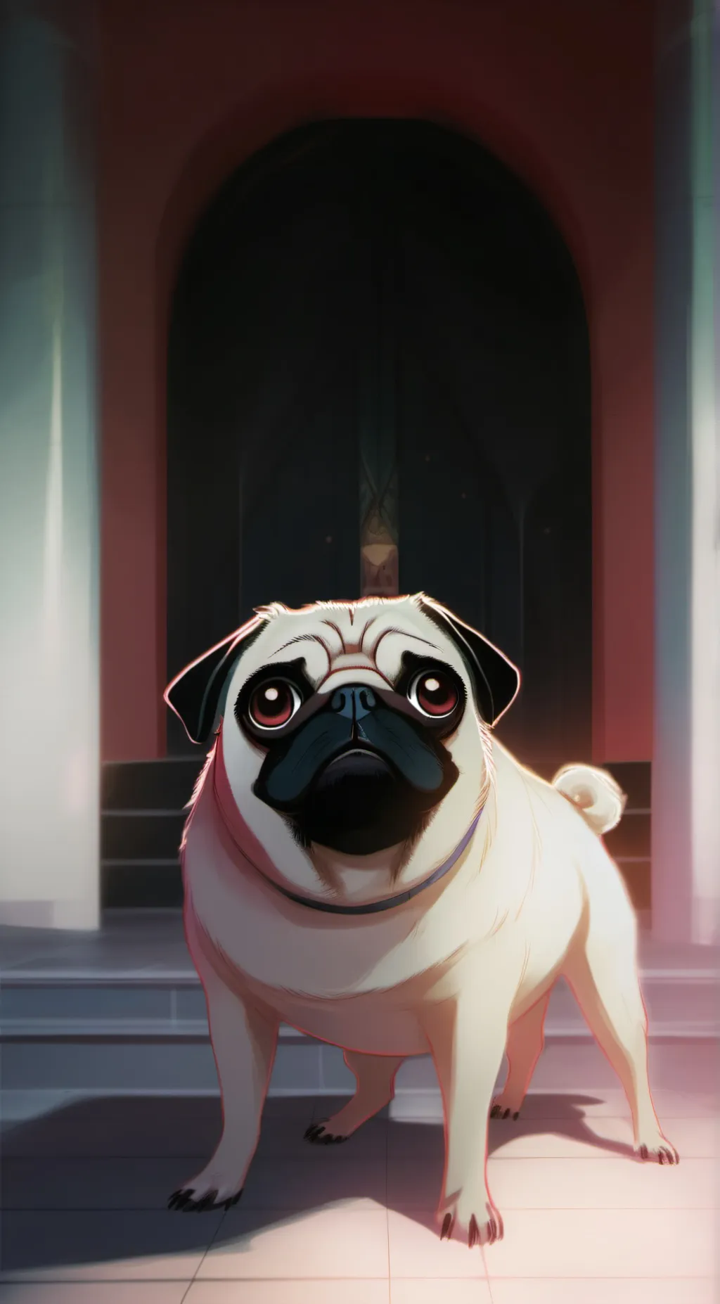 ai character: evil pug uwudog background