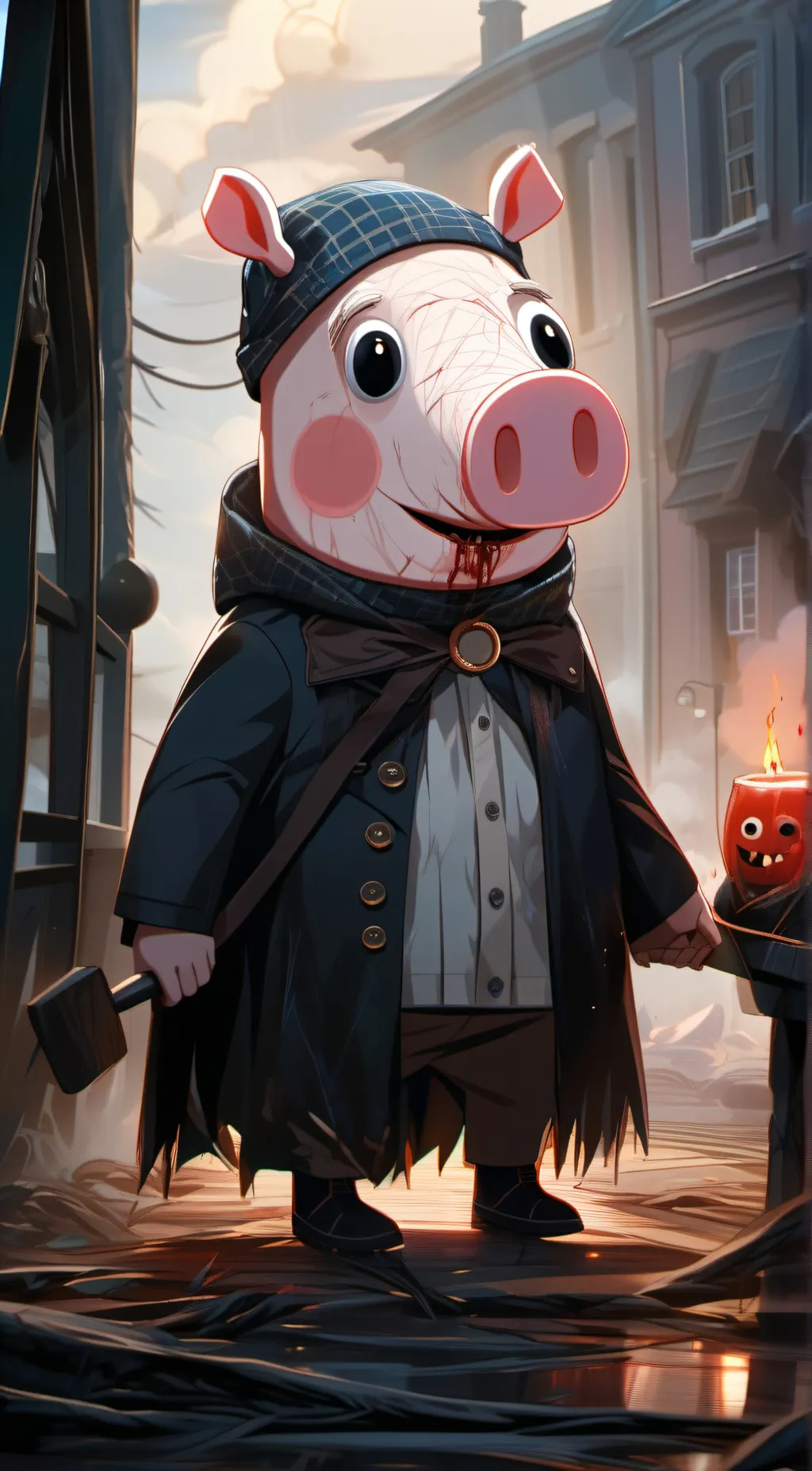 ai character: Horror Peppa pig  background
