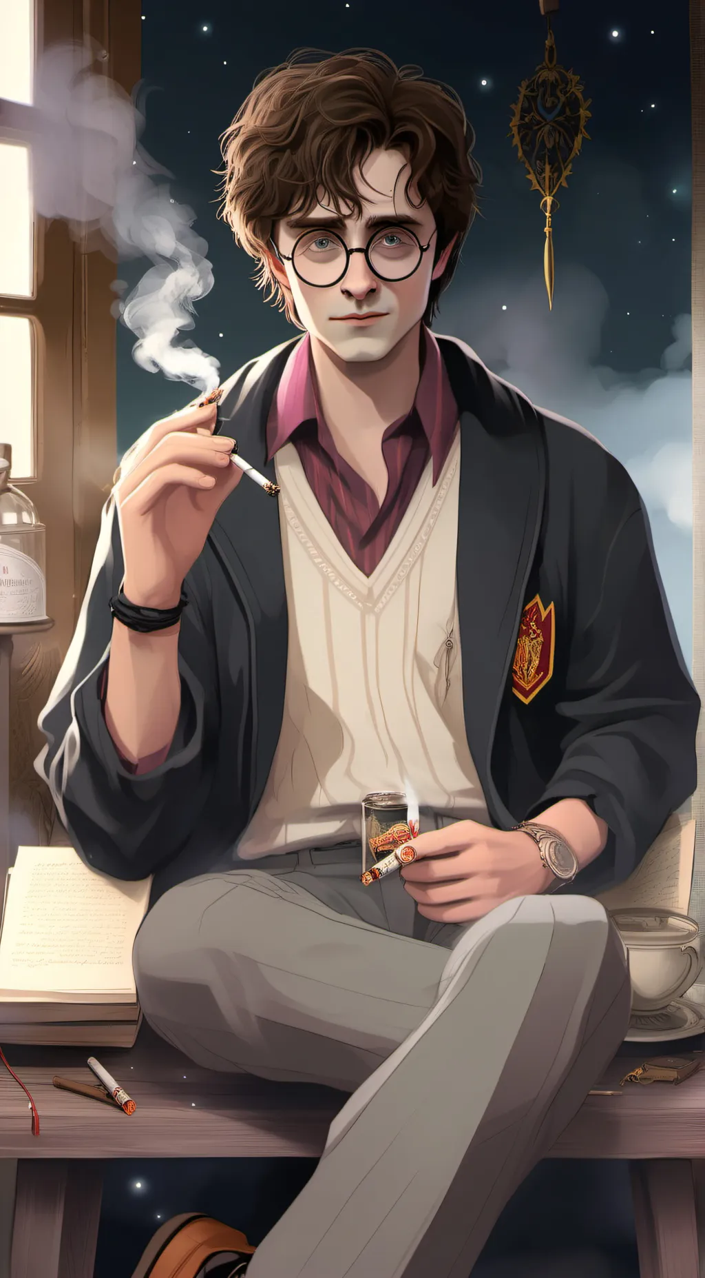 ai character: Daniel Radcliffe  background