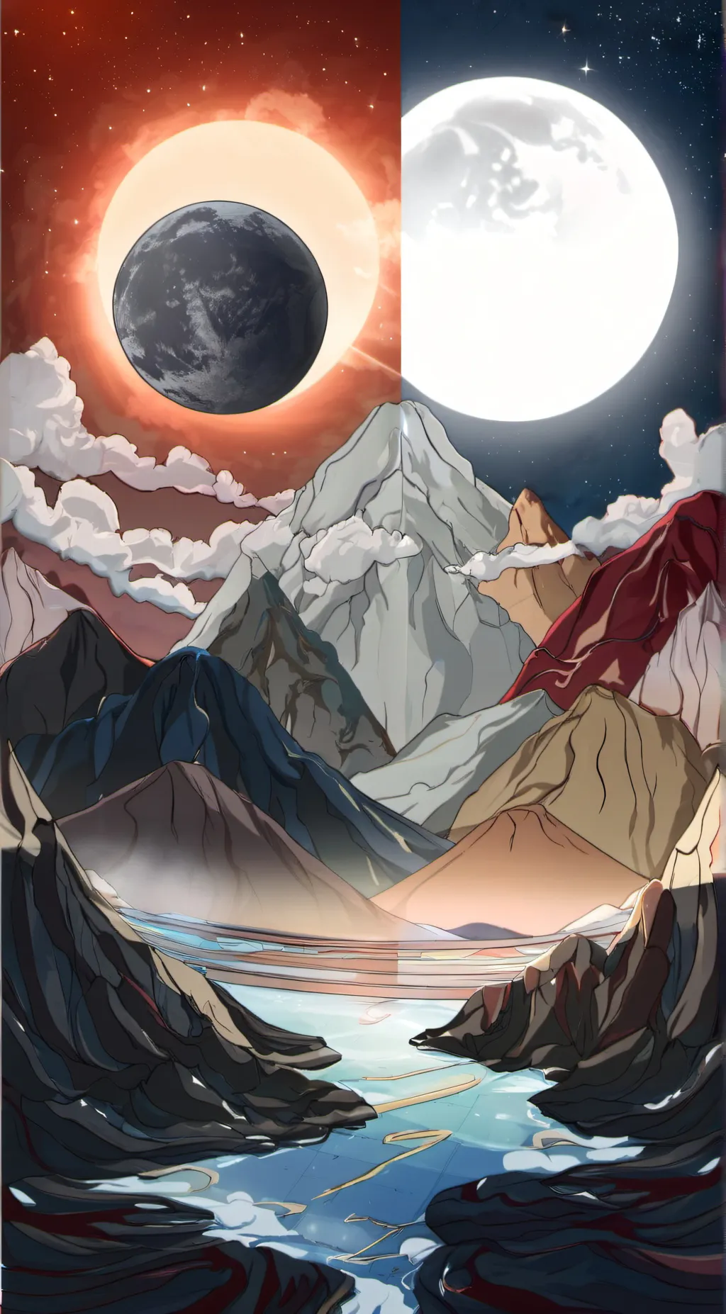 ai character: sun and moon show  background