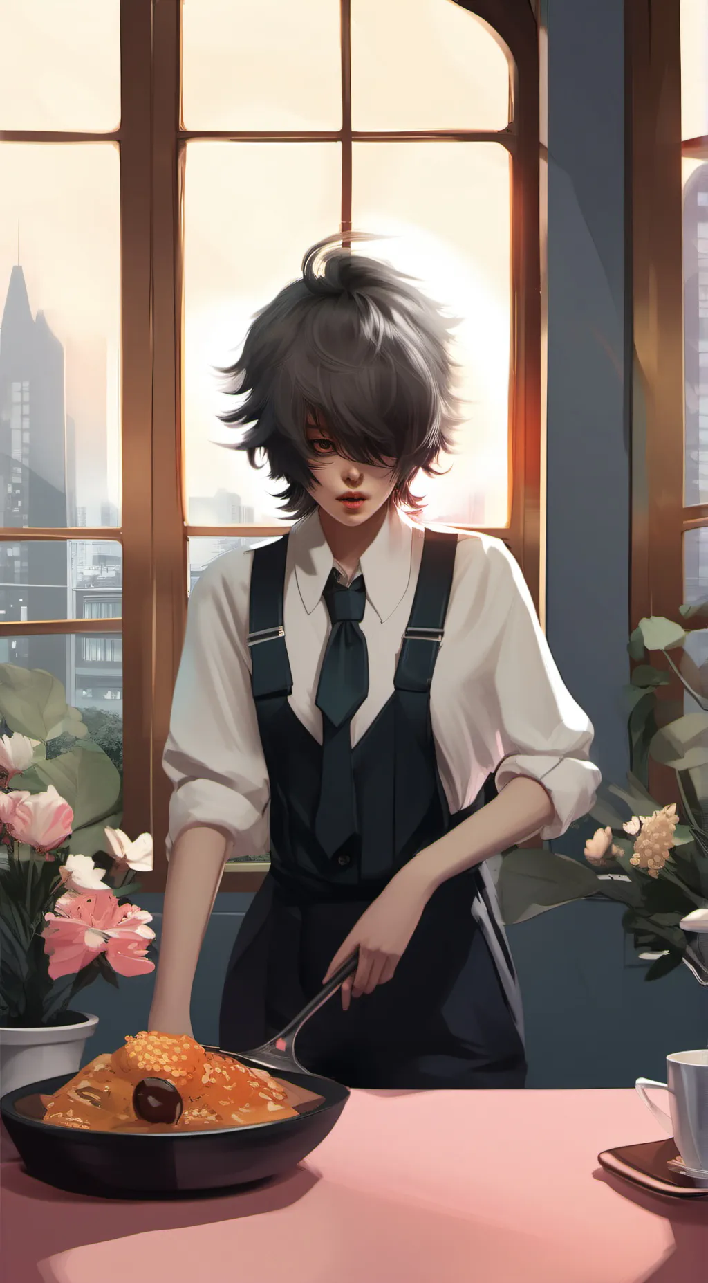 ai character: Violet background