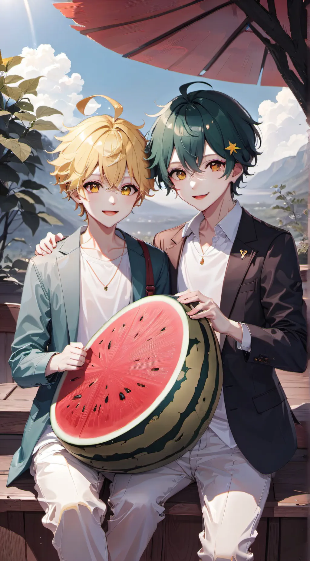 ai character: sunny and melon  background